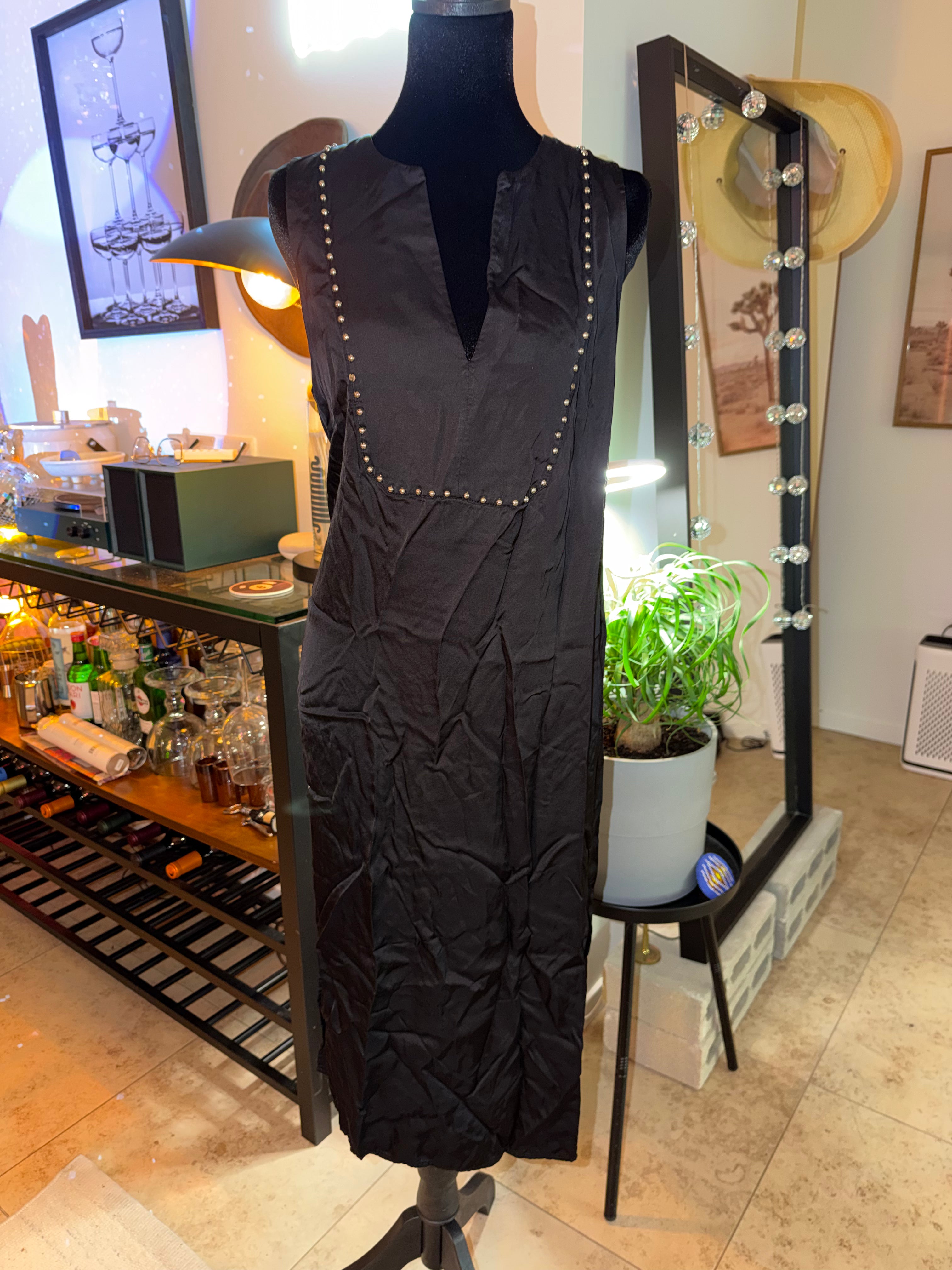 Zara Black Stud-Trim Midi Dress | Western Chic