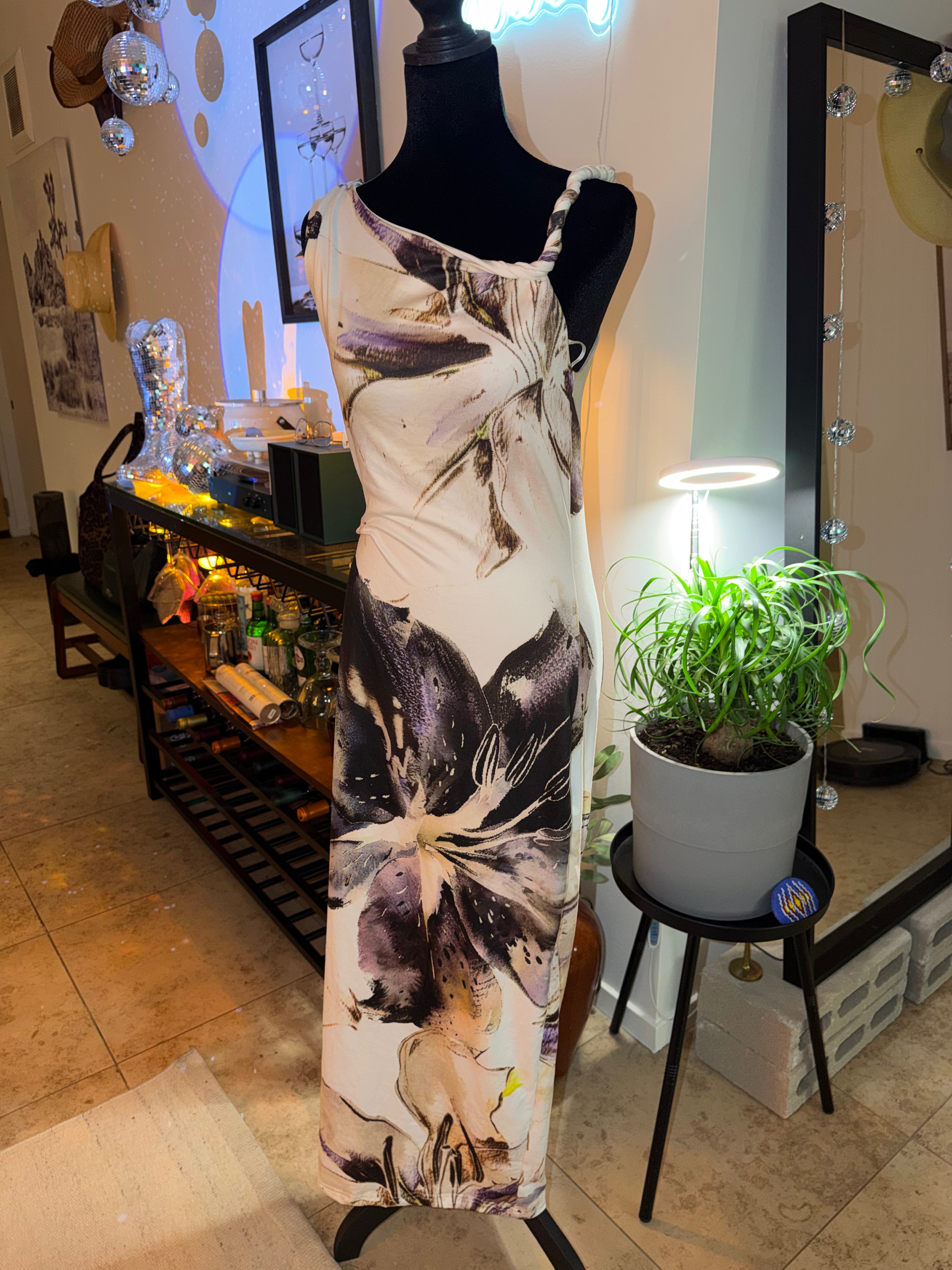One-Shoulder Floral Maxi Dress | Moody Watercolor Slip Style