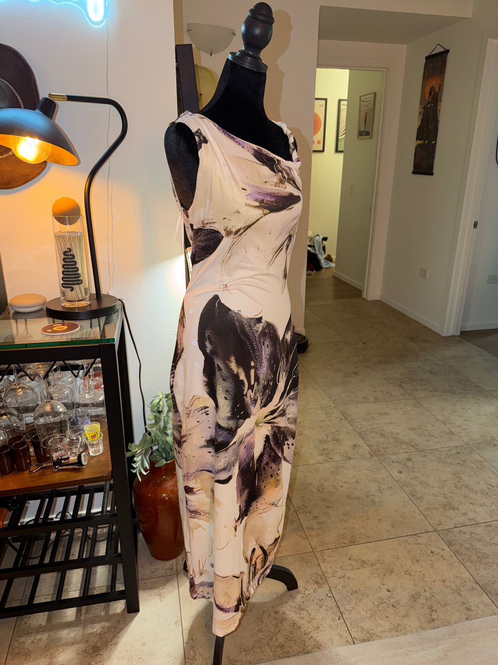 One-Shoulder Floral Maxi Dress | Moody Watercolor Slip Style