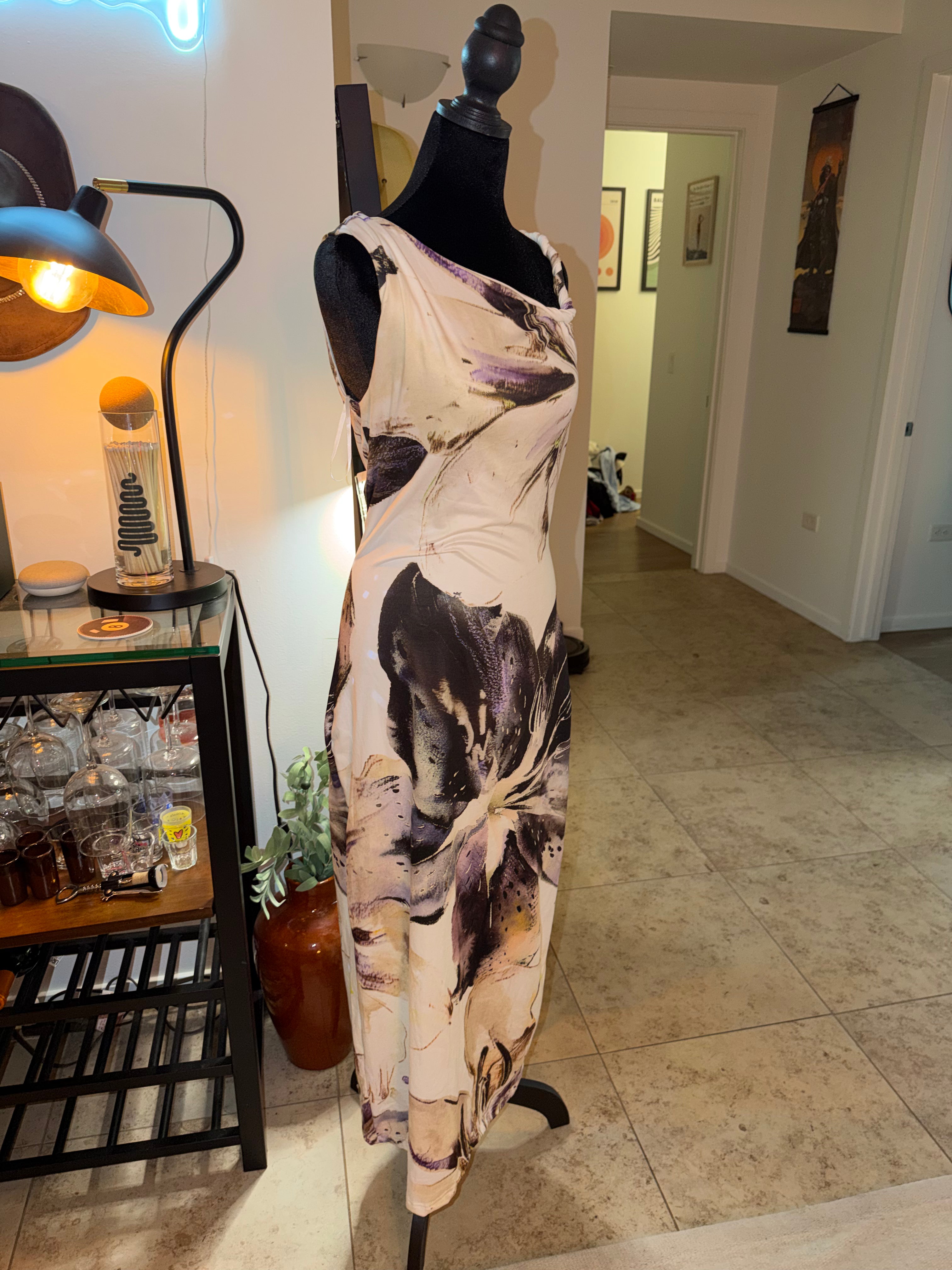 One-Shoulder Floral Maxi Dress | Moody Watercolor Slip Style