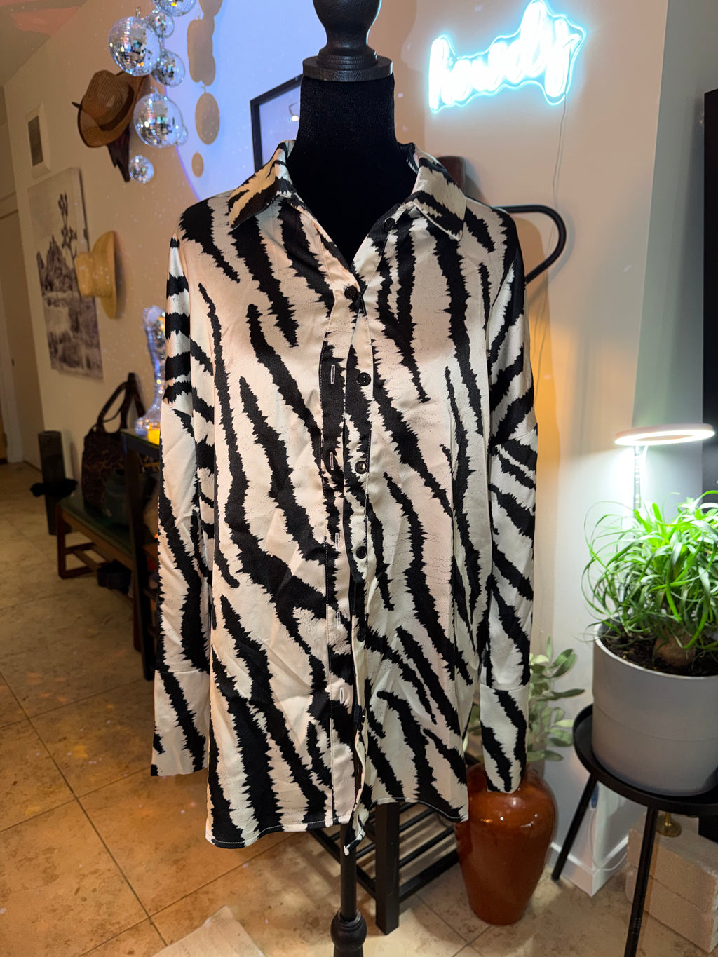 Black & White Zebra Print Button-Up Shirt | Bold Statement Layer