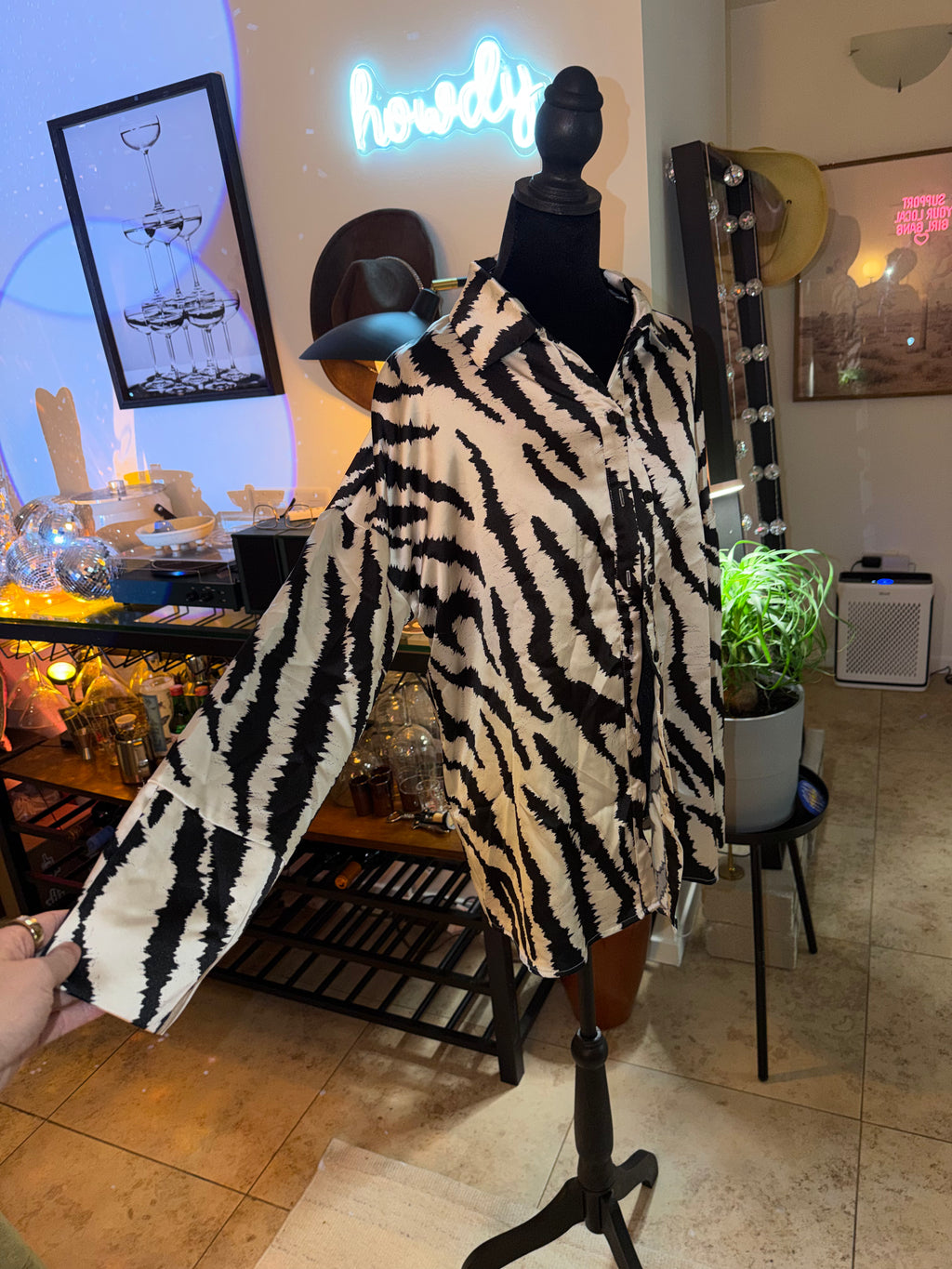Black & White Zebra Print Button-Up Shirt | Bold Statement Layer