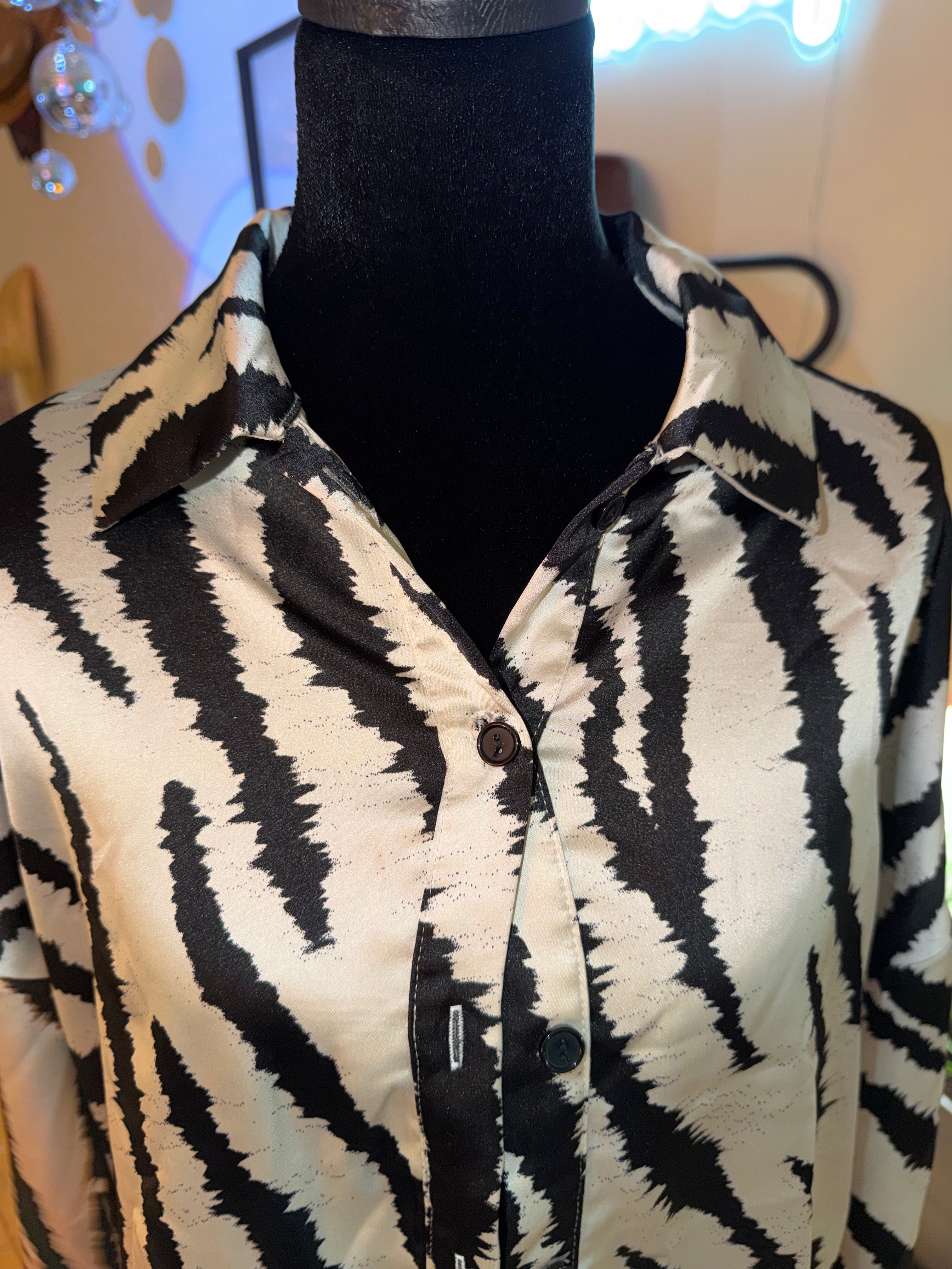 Black & White Zebra Print Button-Up Shirt | Bold Statement Layer