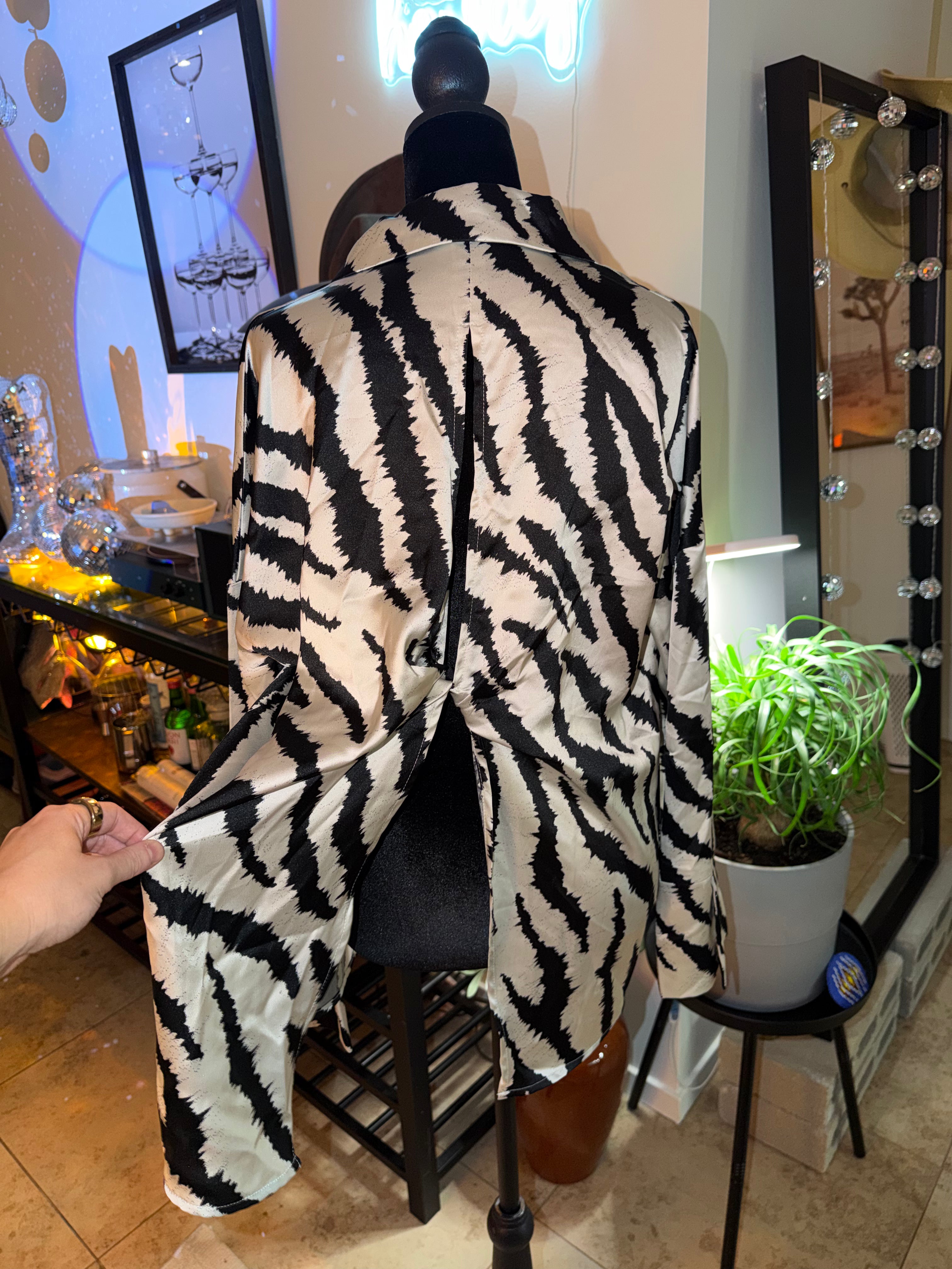 Black & White Zebra Print Button-Up Shirt | Bold Statement Layer