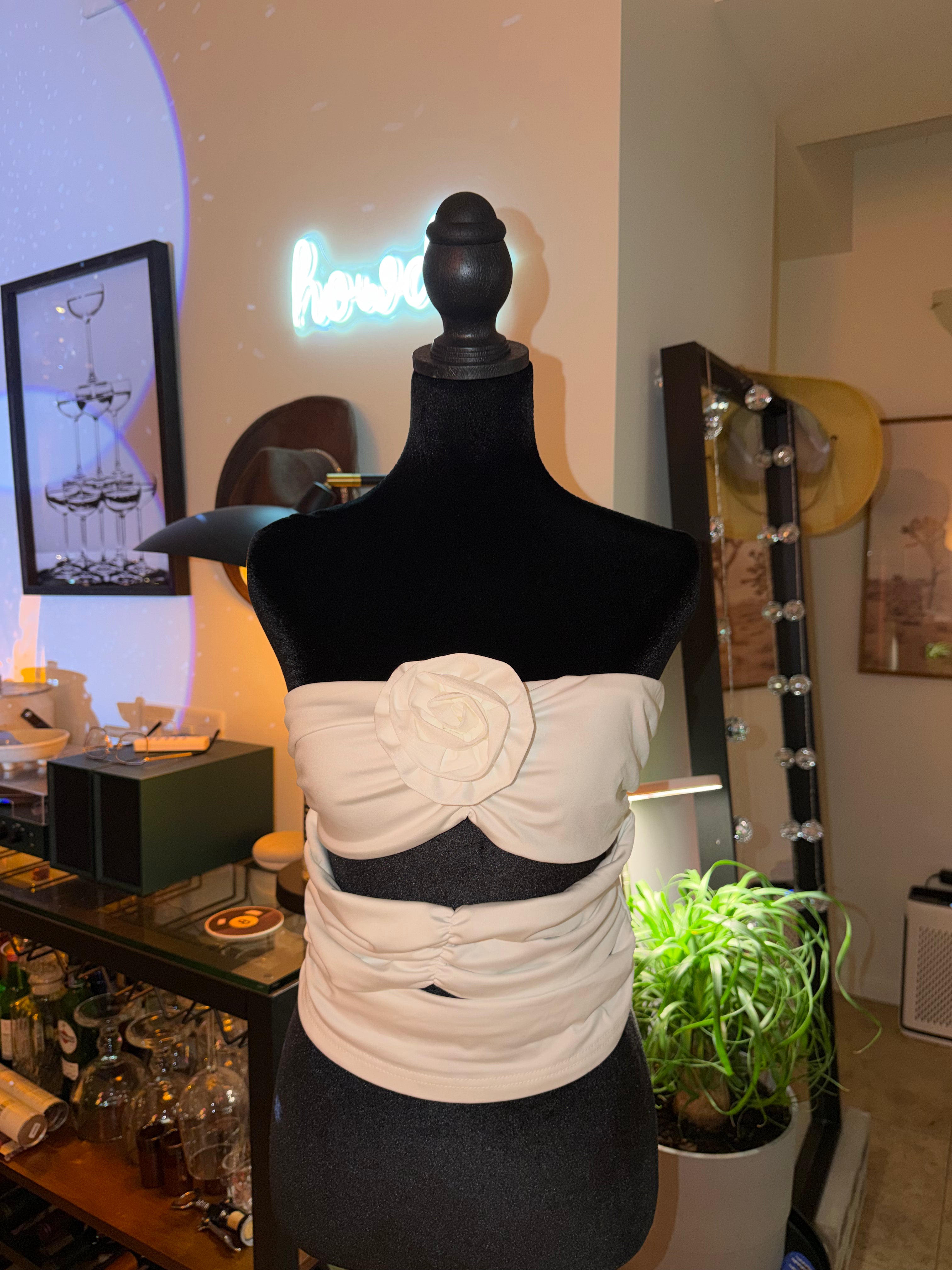 Amazon Cream Strapless Rosette Crop Top | Going-Out Chic