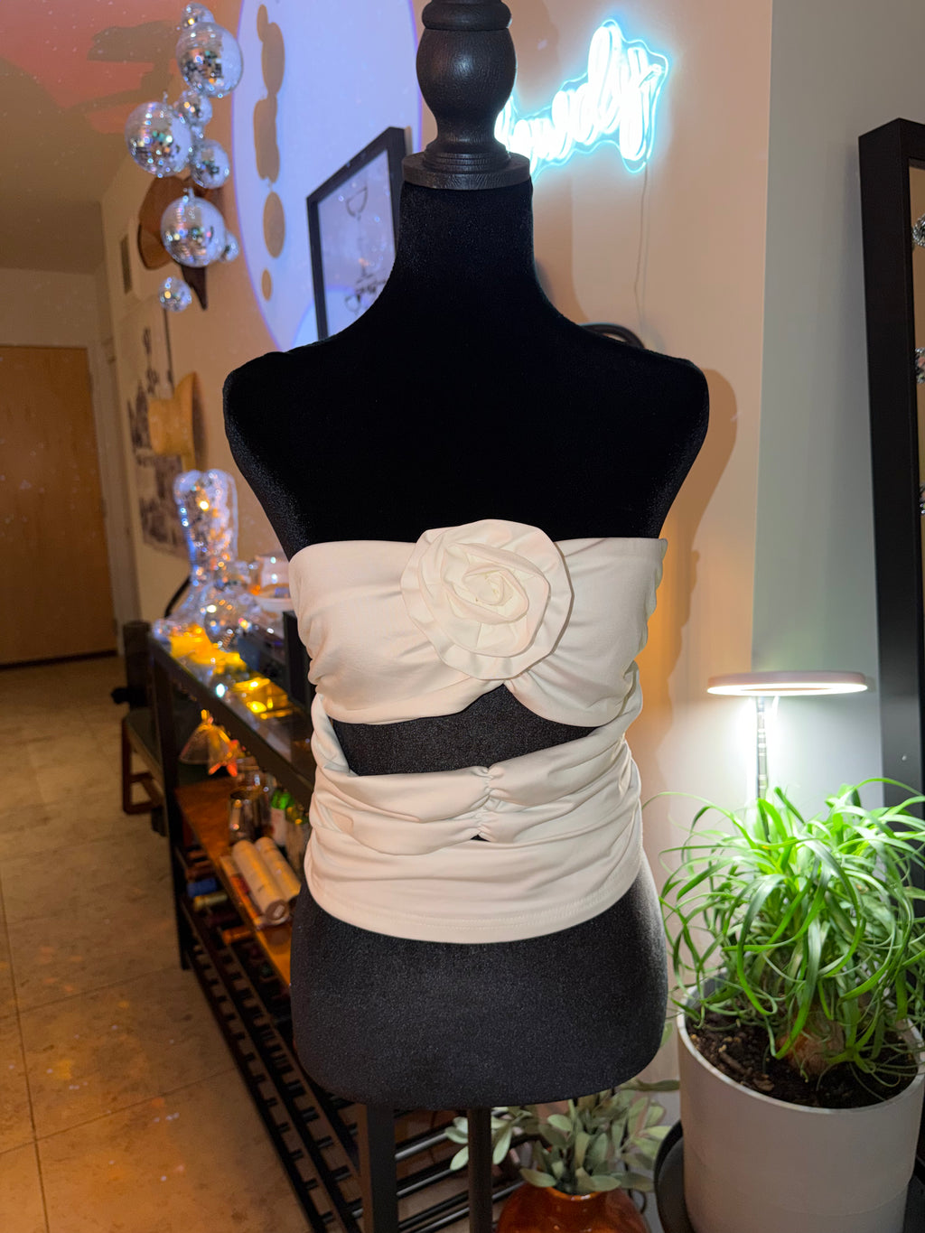 Amazon Cream Strapless Rosette Crop Top | Going-Out Chic
