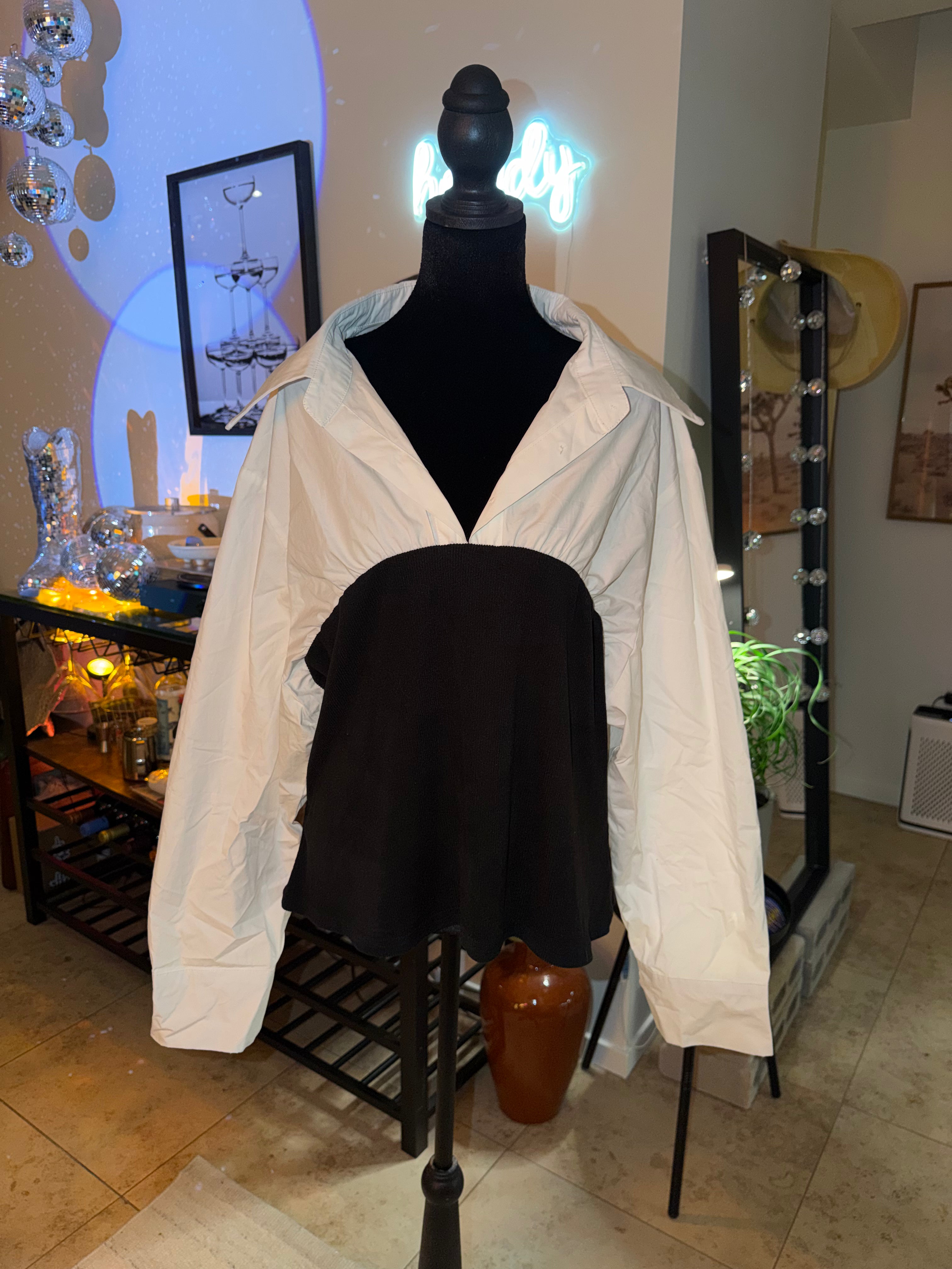 Cider Two-Tone Button-Down Top | Black & White Layered Look