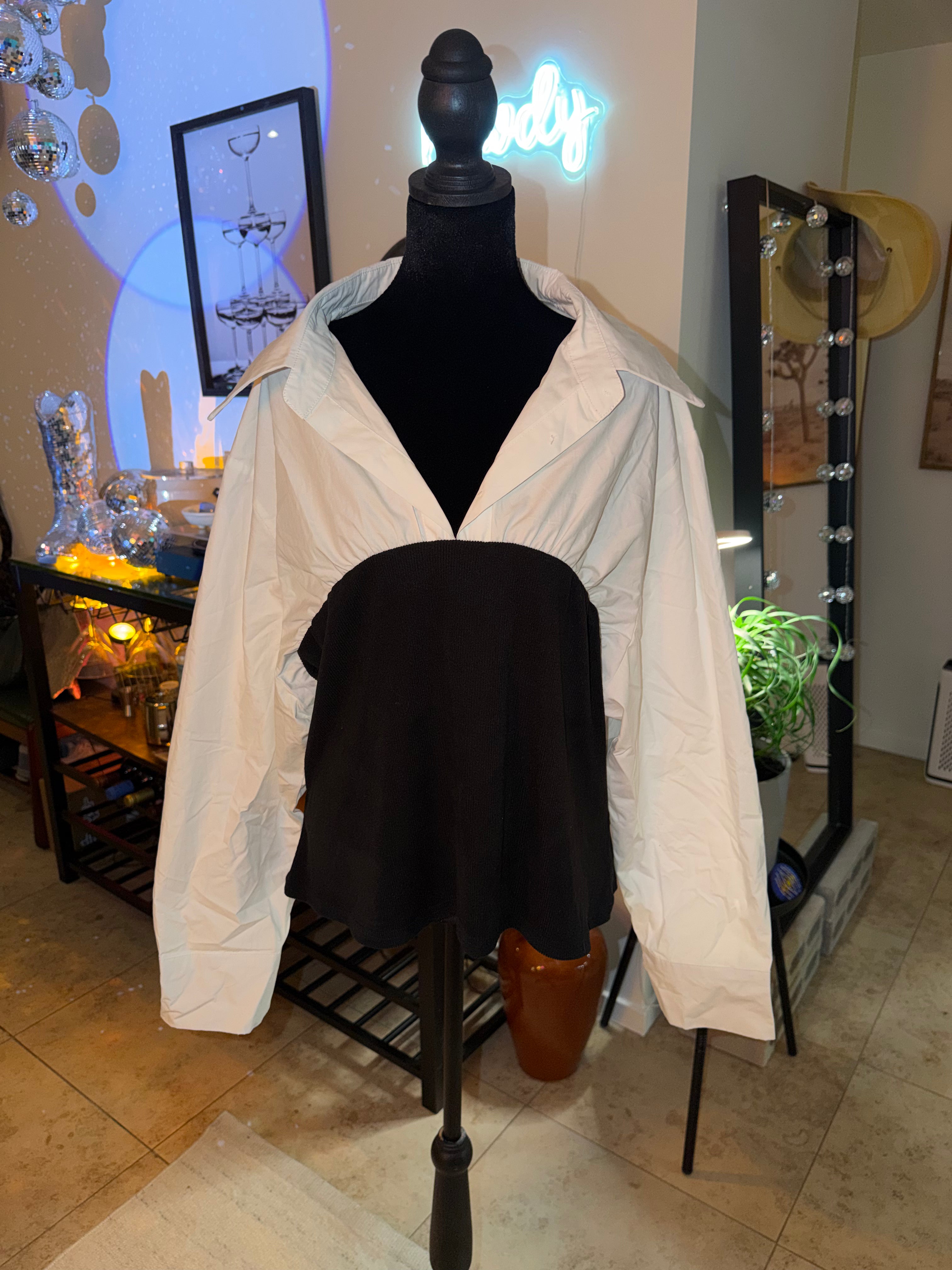 Cider Two-Tone Button-Down Top | Black & White Layered Look