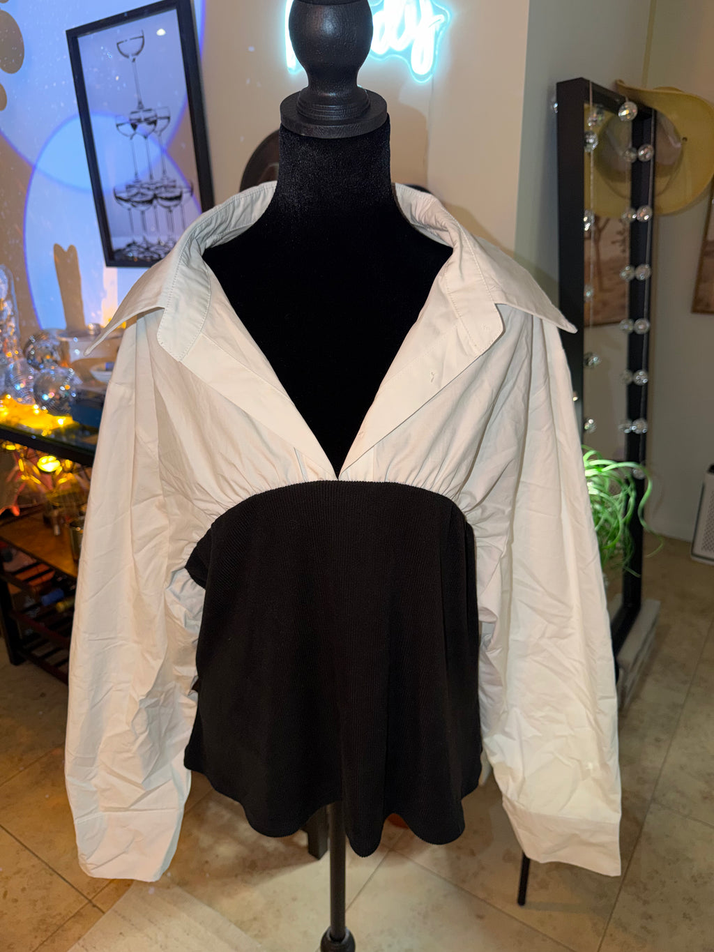 Cider Two-Tone Button-Down Top | Black & White Layered Look