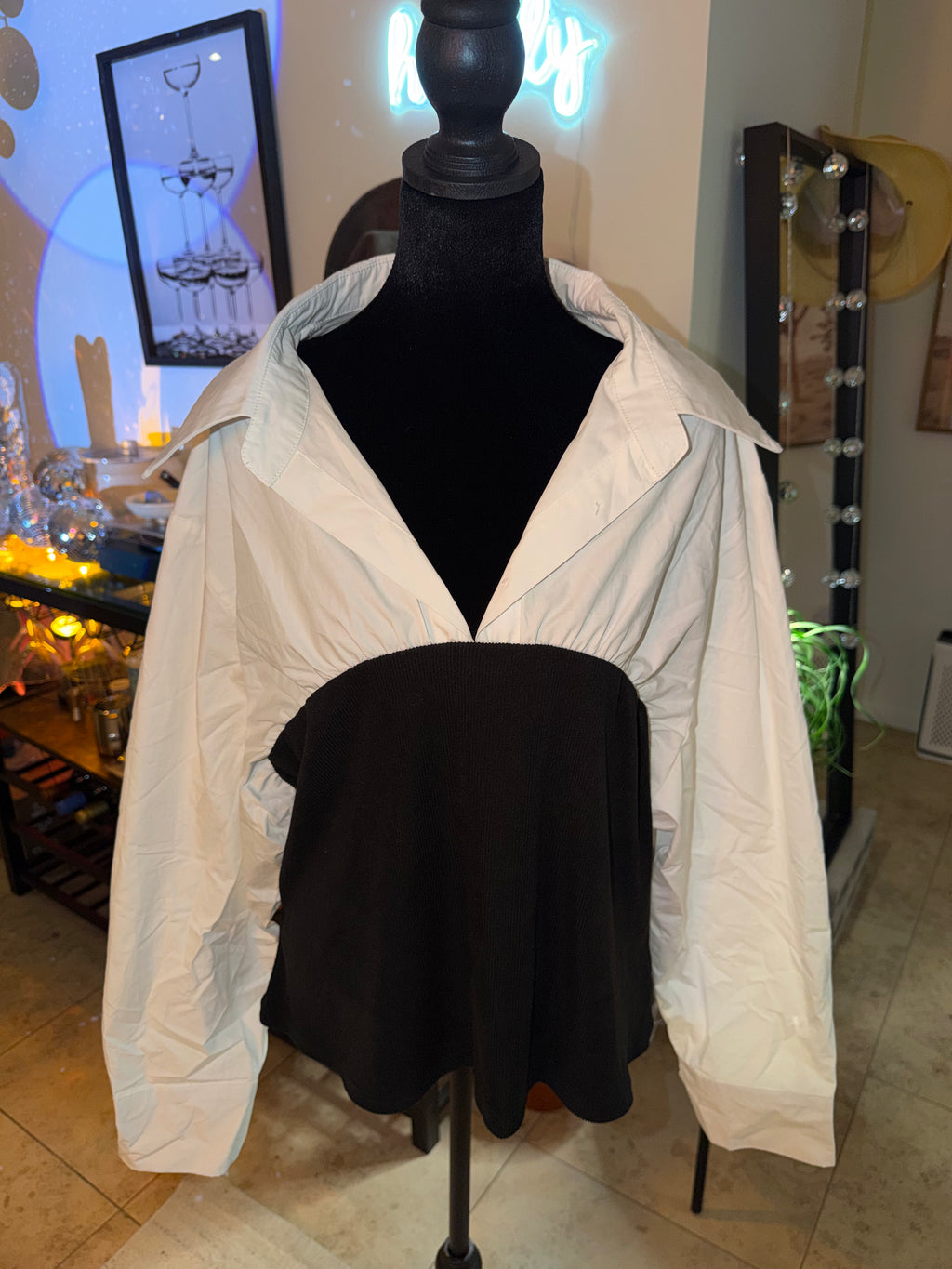 Cider Two-Tone Button-Down Top | Black & White Layered Look