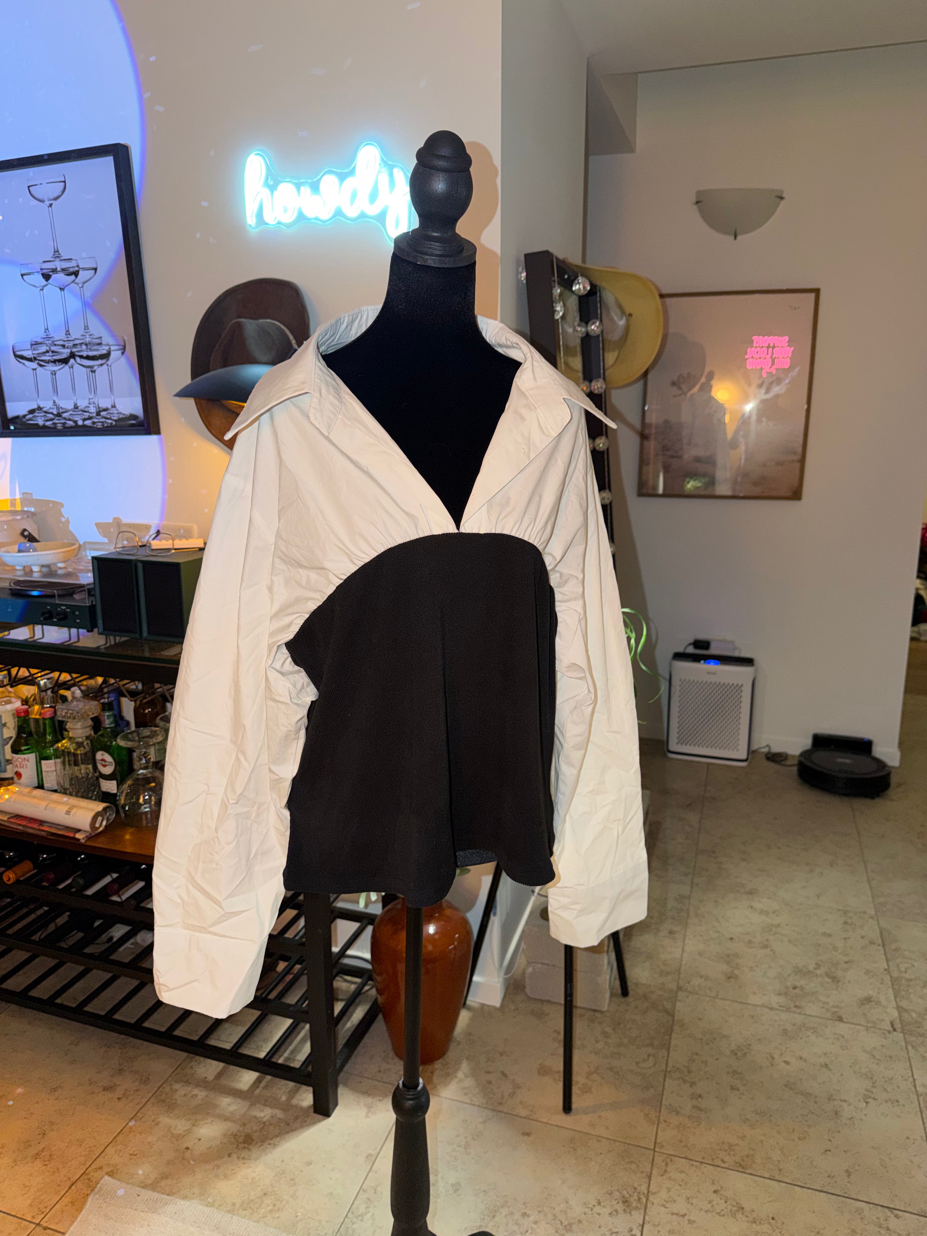 Cider Two-Tone Button-Down Top | Black & White Layered Look
