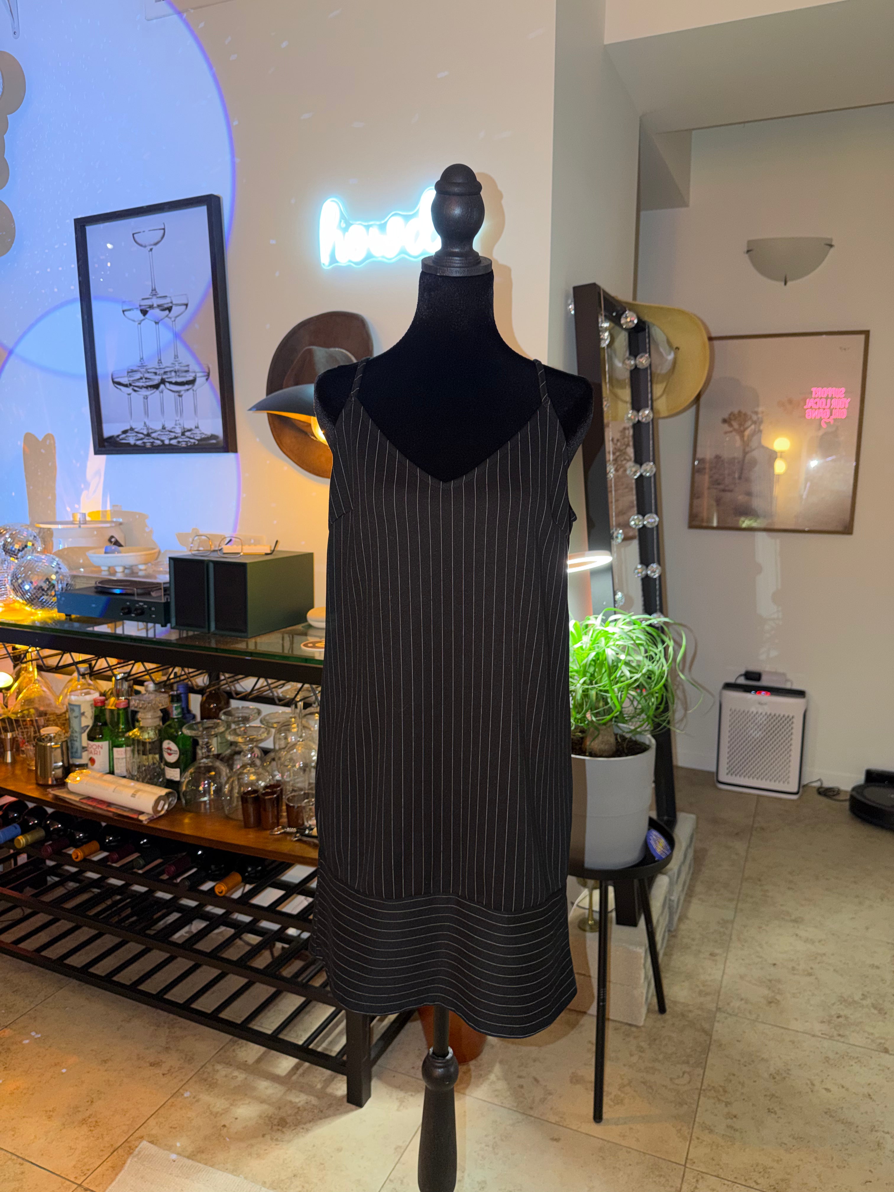 She + Sky Black Pinstripe Slip Mini Dress | Sleek Office-to-Night Chic