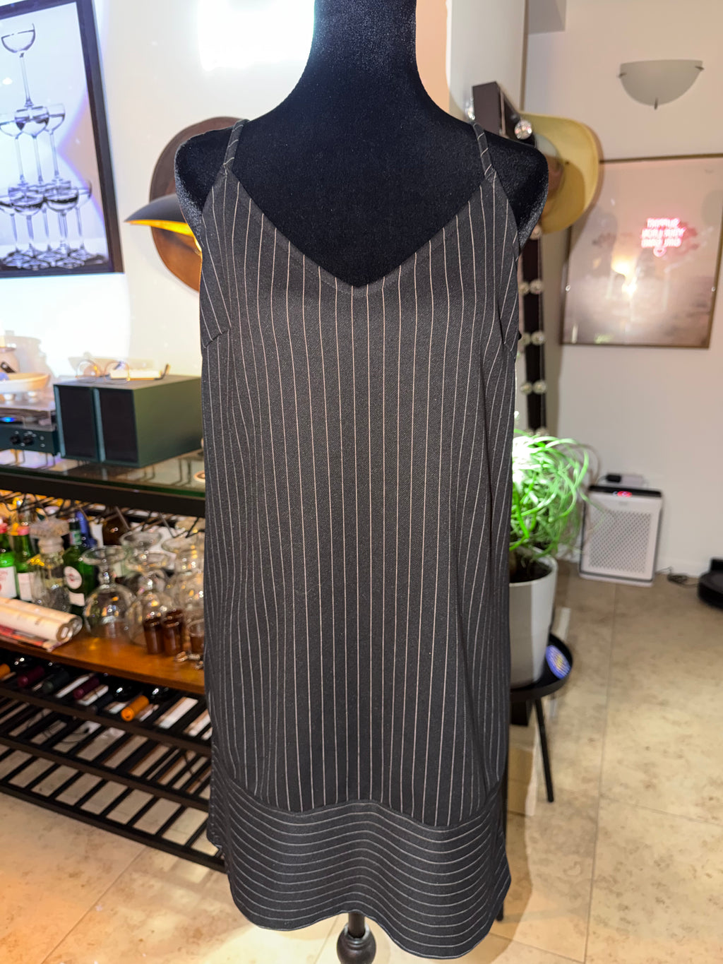 She + Sky Black Pinstripe Slip Mini Dress | Sleek Office-to-Night Chic