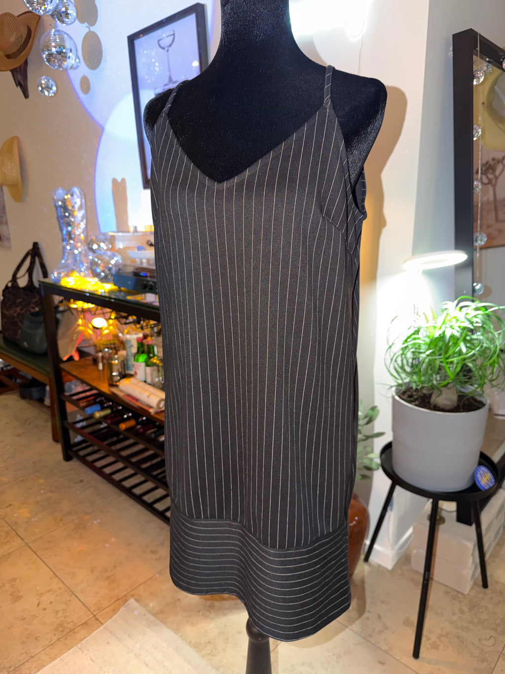 She + Sky Black Pinstripe Slip Mini Dress | Sleek Office-to-Night Chic