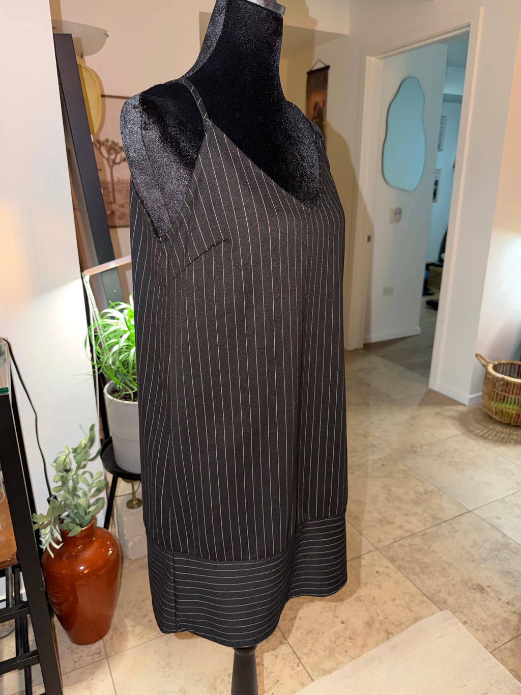 She + Sky Black Pinstripe Slip Mini Dress | Sleek Office-to-Night Chic
