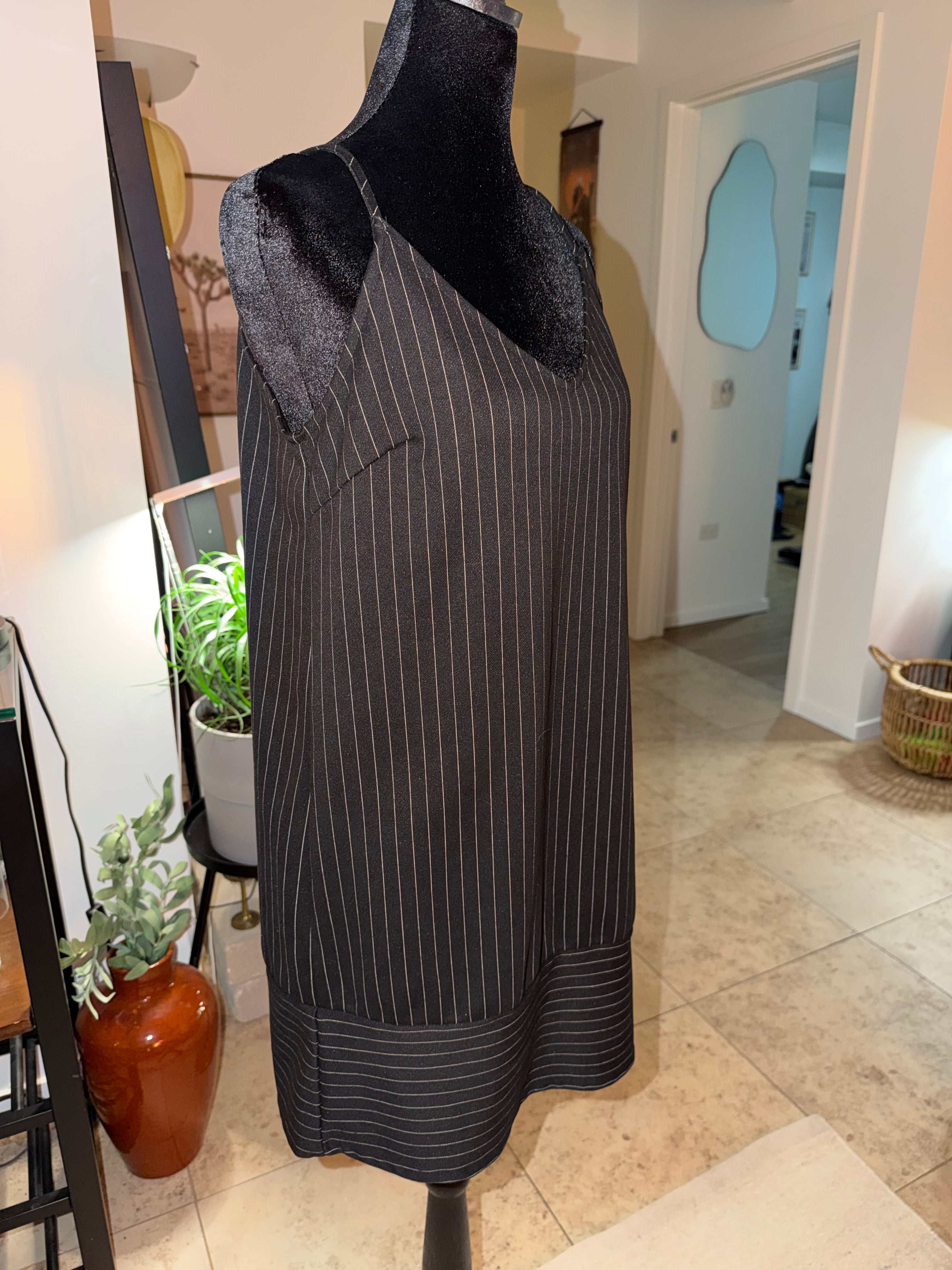 She + Sky Black Pinstripe Slip Mini Dress | Sleek Office-to-Night Chic