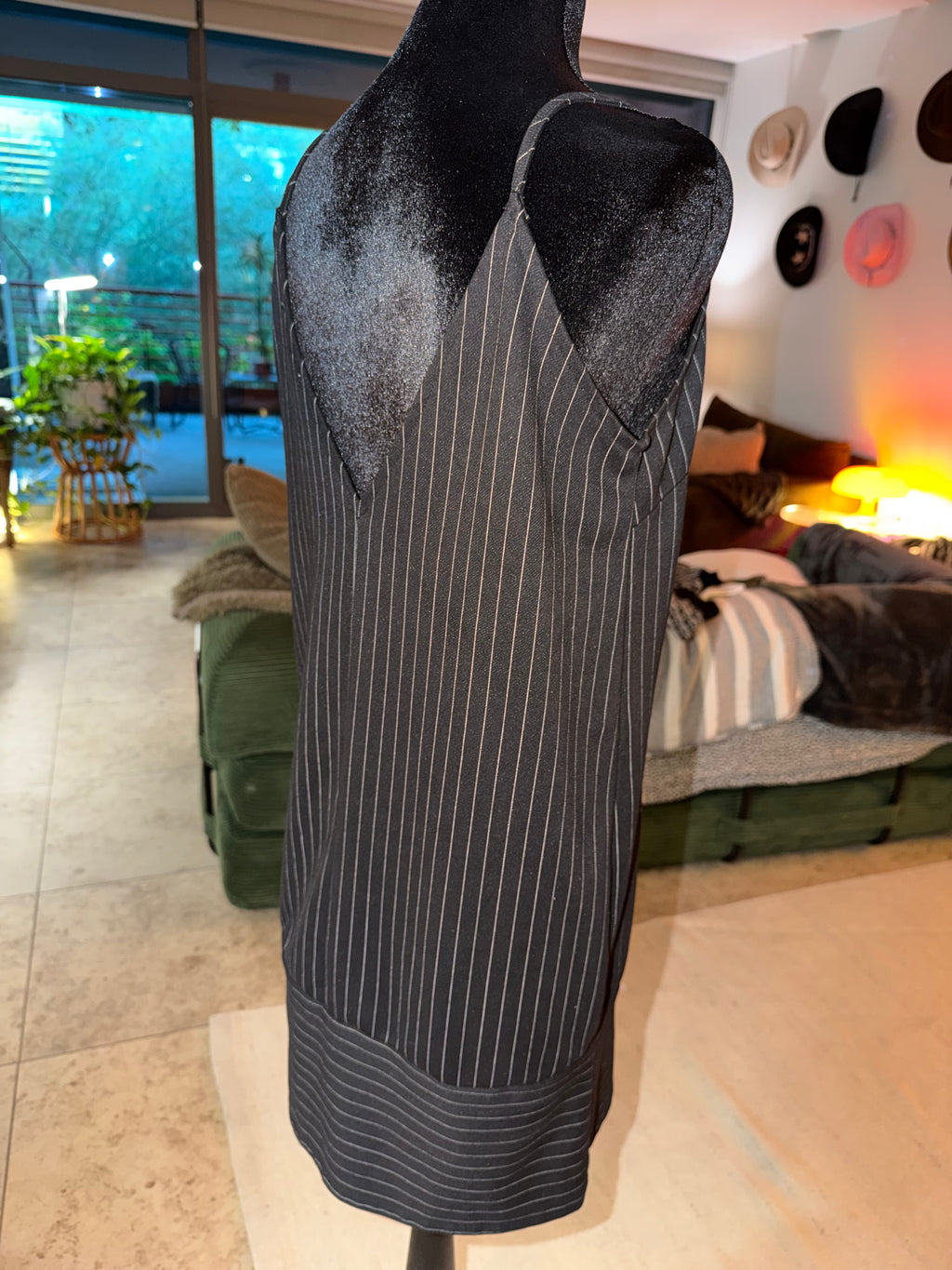 She + Sky Black Pinstripe Slip Mini Dress | Sleek Office-to-Night Chic