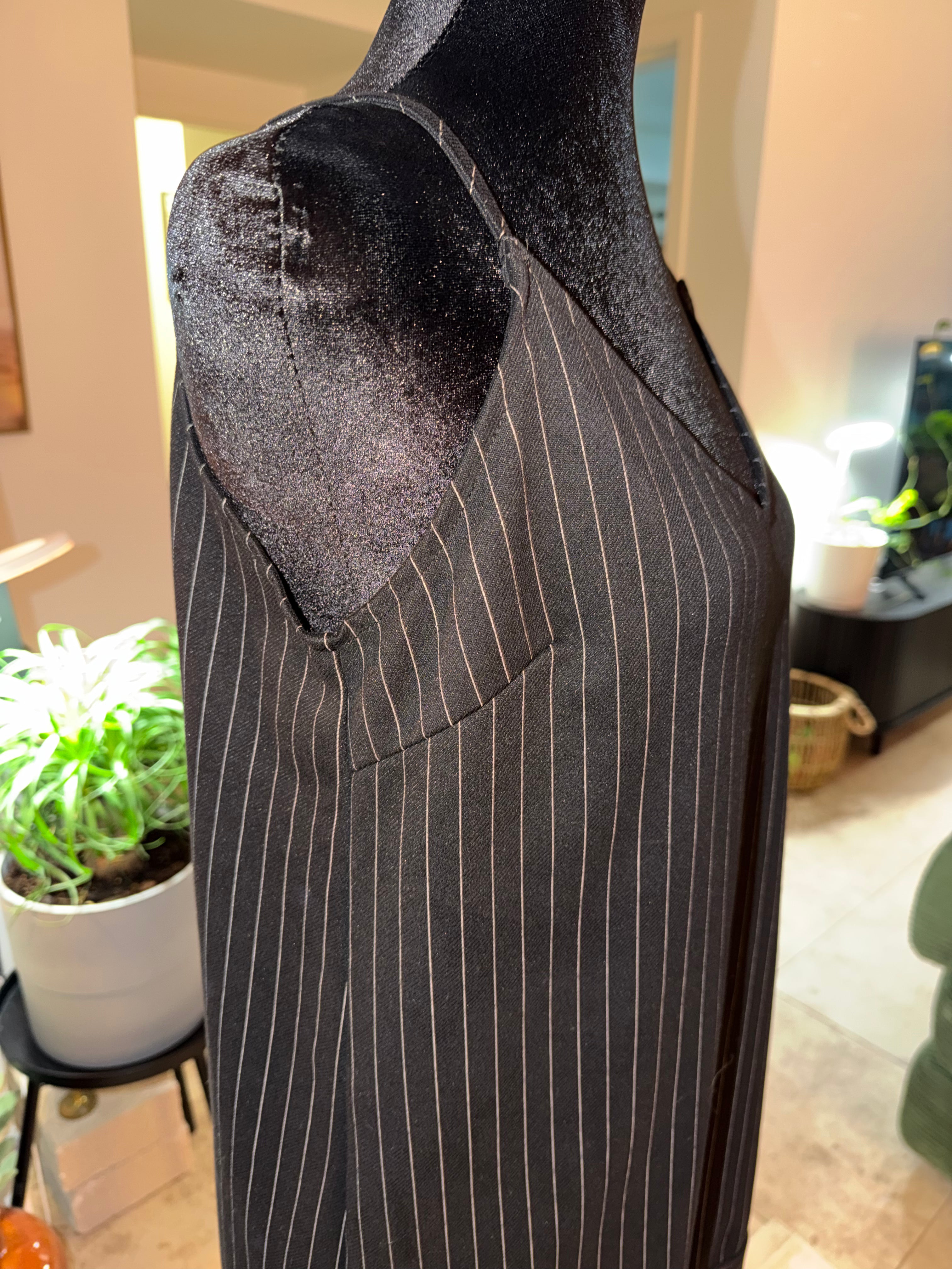 She + Sky Black Pinstripe Slip Mini Dress | Sleek Office-to-Night Chic