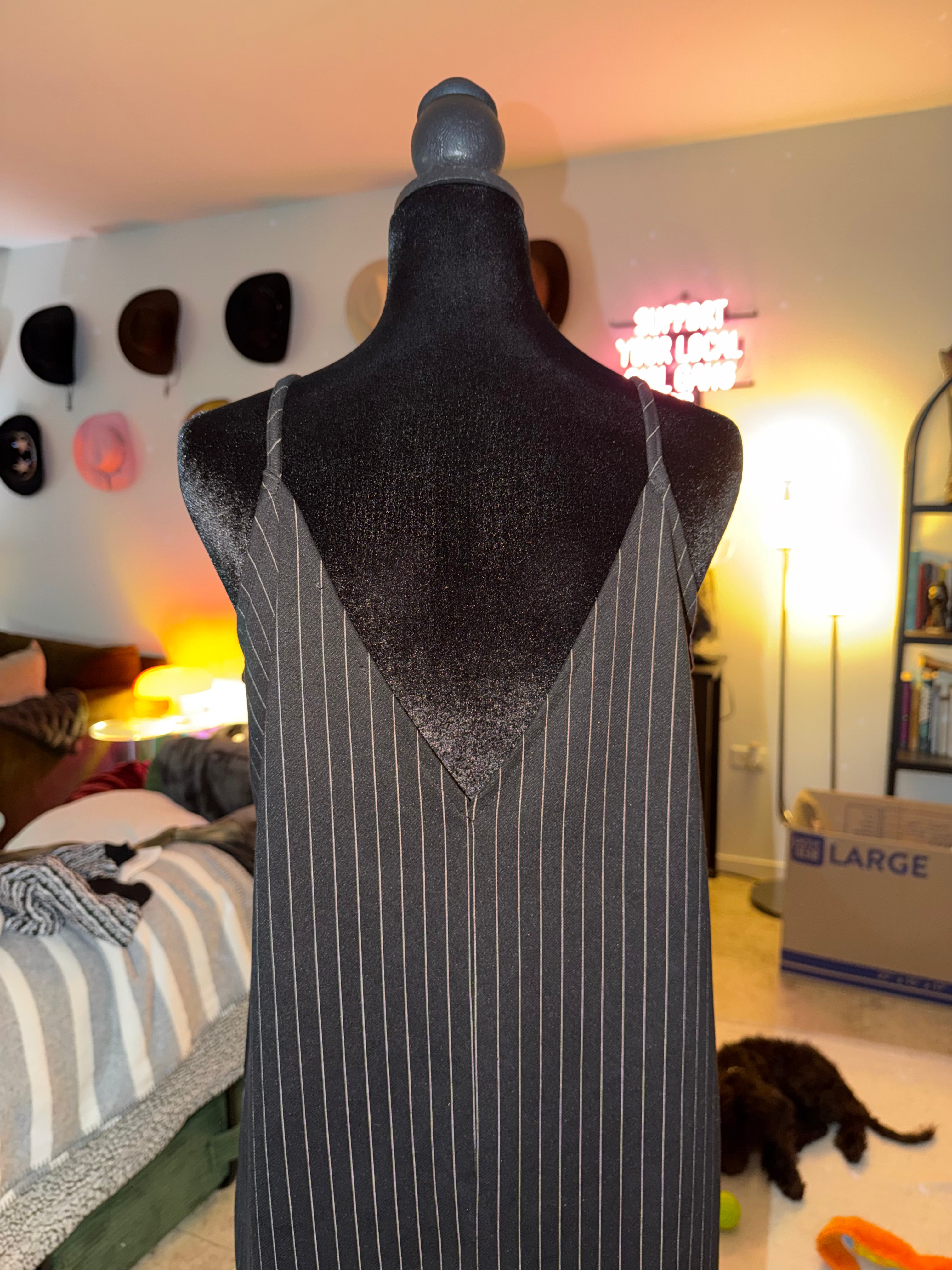 She + Sky Black Pinstripe Slip Mini Dress | Sleek Office-to-Night Chic