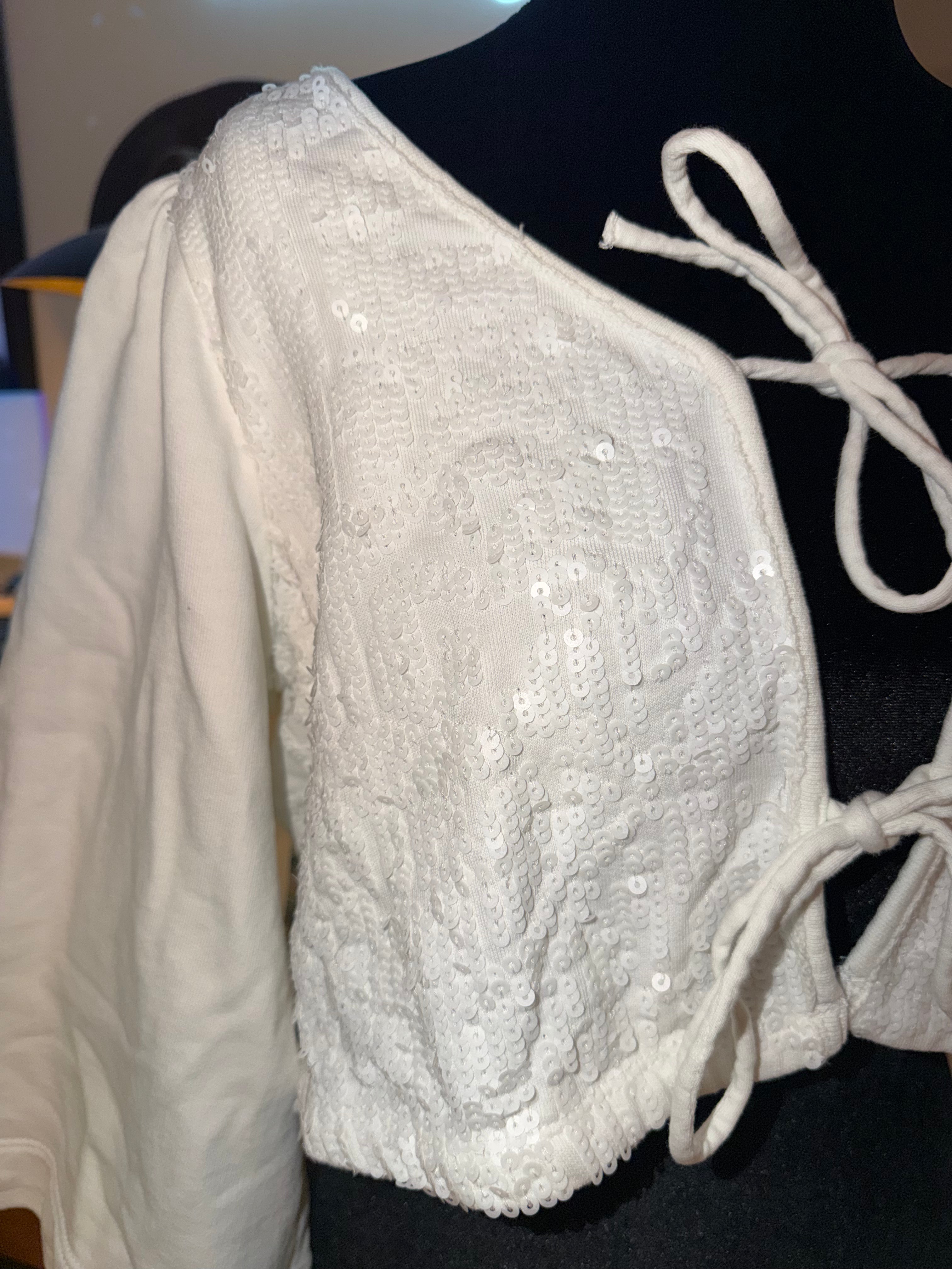 Anthropologie Cream Tie-Front Cropped Top | Soft Boho Cottage Chic