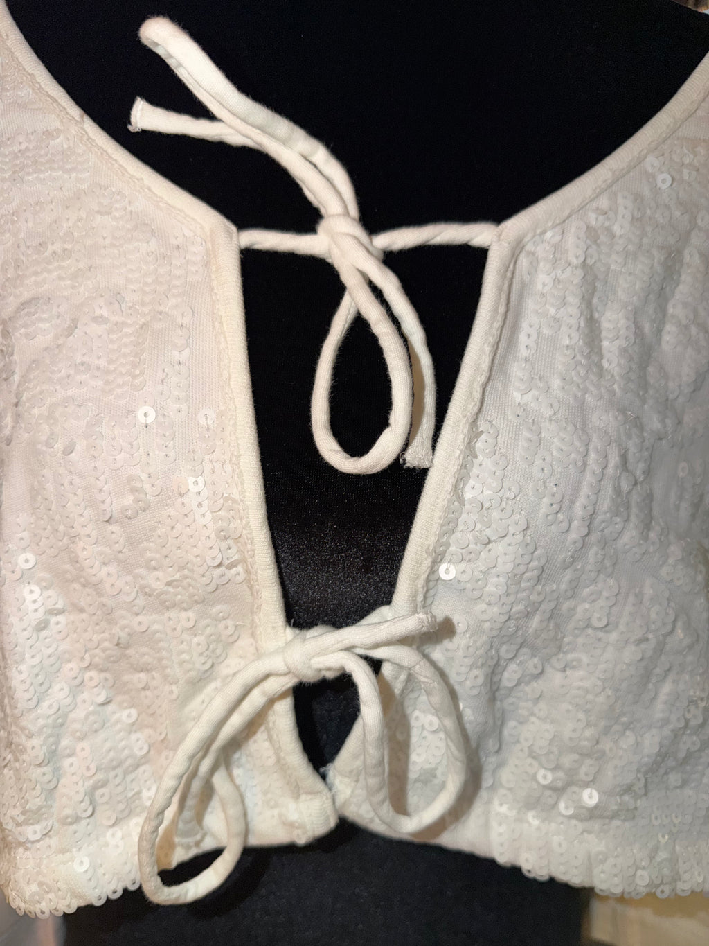 Anthropologie Cream Tie-Front Cropped Top | Soft Boho Cottage Chic