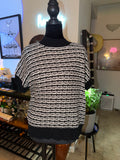 Black & White Striped Short-Sleeve Knit Sweater | Textured Classic Chic