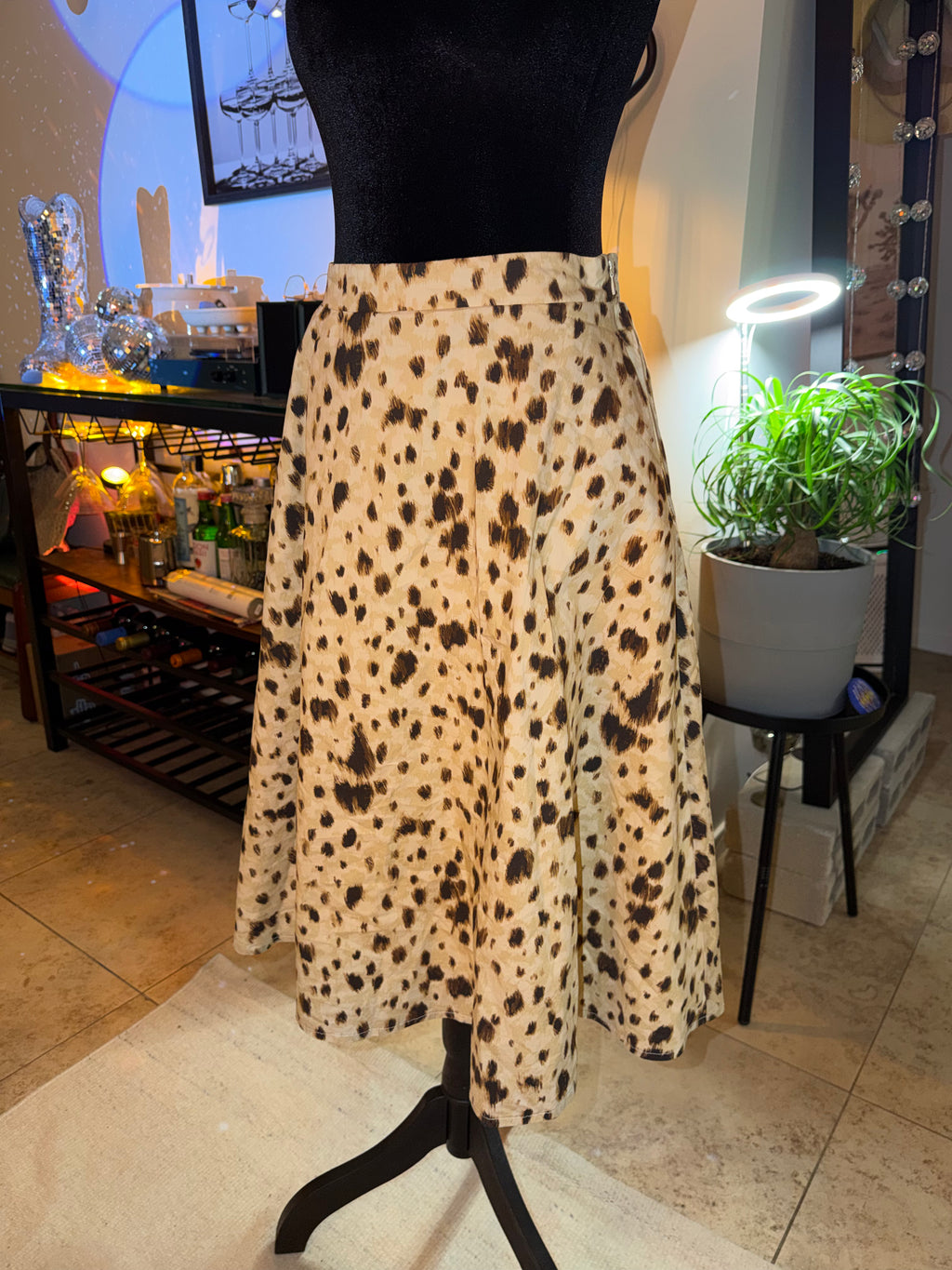 Tahari Leopard Print Skater Skirt | Beige & Black Flowy Chic