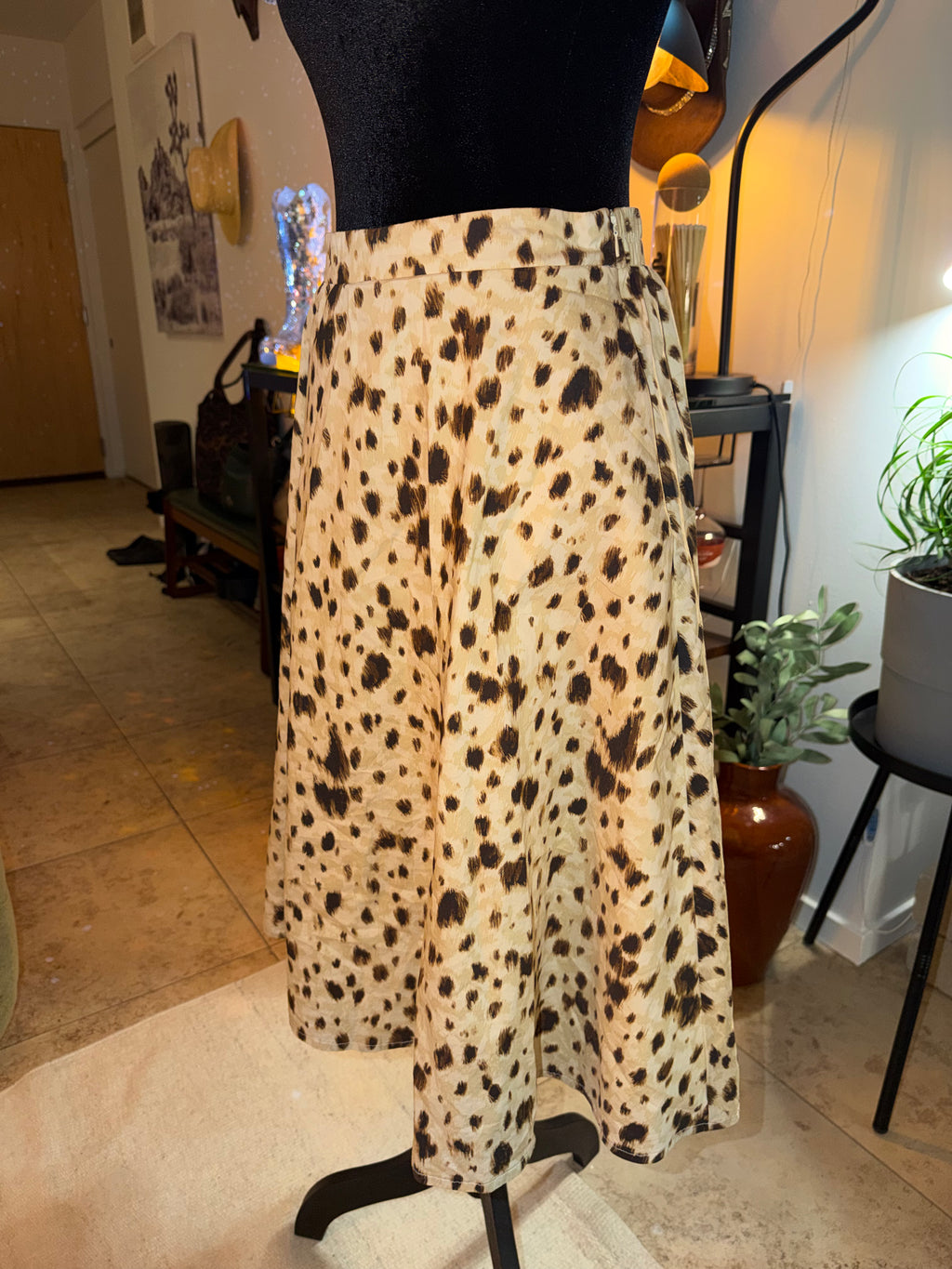 Tahari Leopard Print Skater Skirt | Beige & Black Flowy Chic