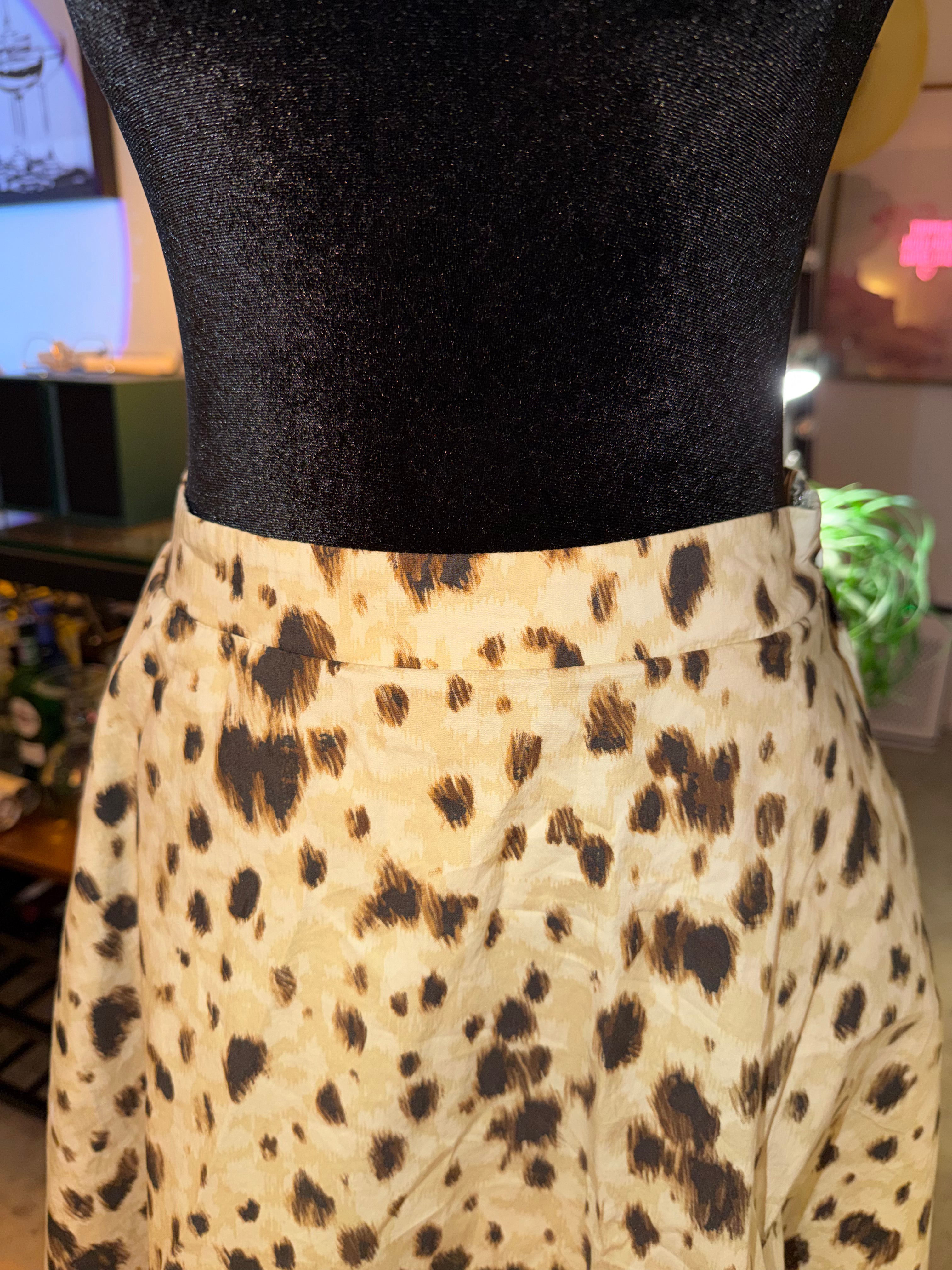 Tahari Leopard Print Skater Skirt | Beige & Black Flowy Chic
