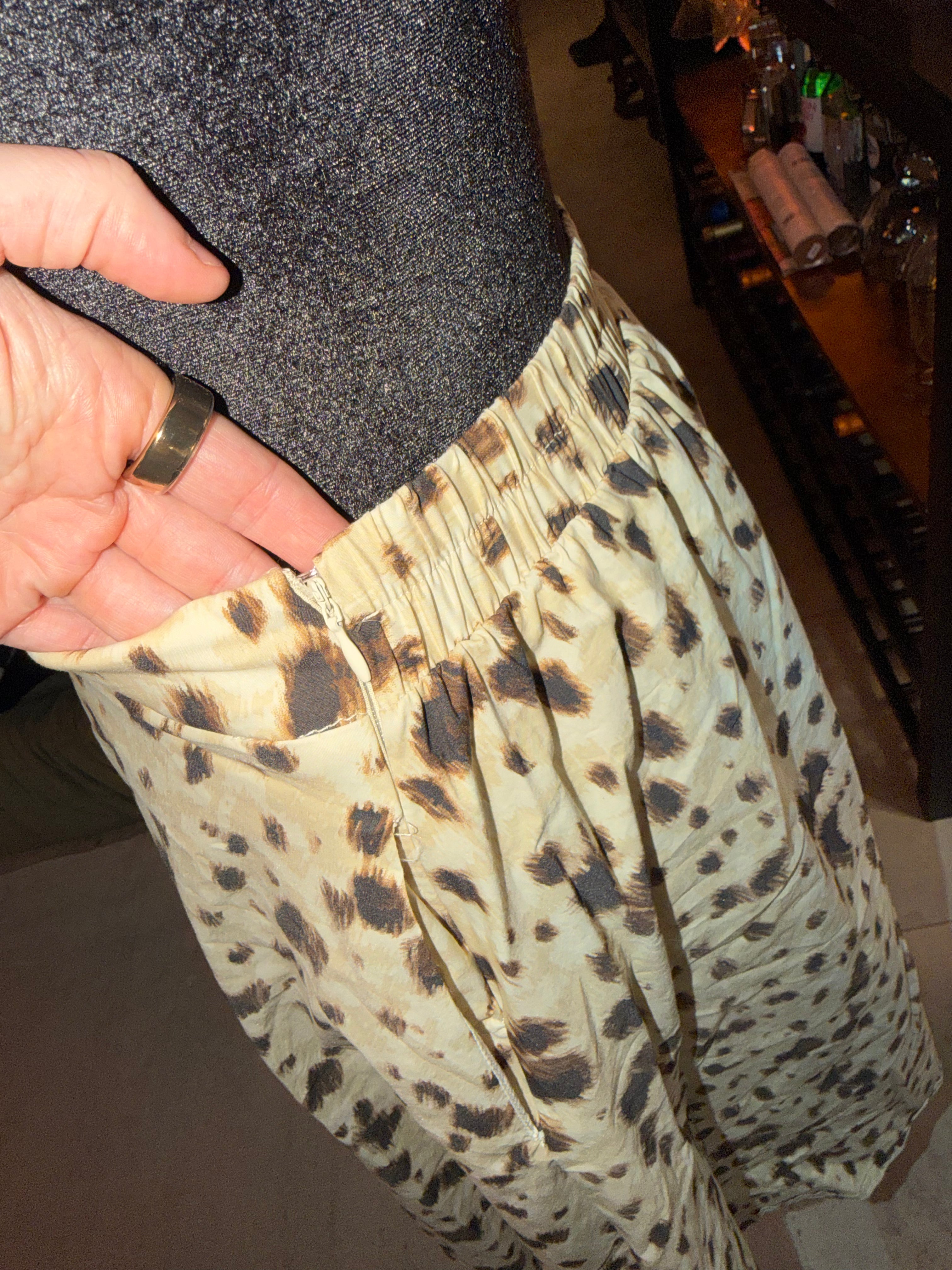 Tahari Leopard Print Skater Skirt | Beige & Black Flowy Chic