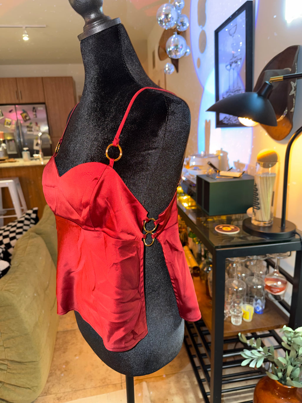'silence + noise' Red Satin Cami with Gold Ring Straps | Date Night Chic