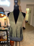 Olive Green Fringe Halter Crop Top | Western Festival Chic
