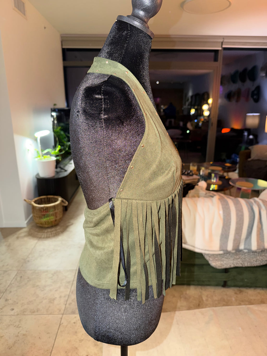 Olive Green Fringe Halter Crop Top | Western Festival Chic