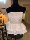 SHEIN White Strapless Peplum Top | Floral Textured Date Night Chic