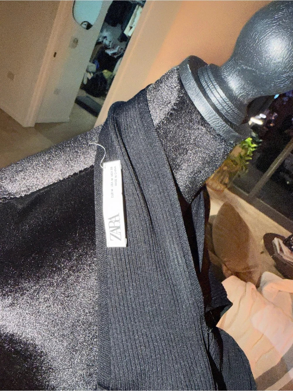 Zara Black Ribbed Knit Crossover Halter Top | Sleek Going-Out Basic