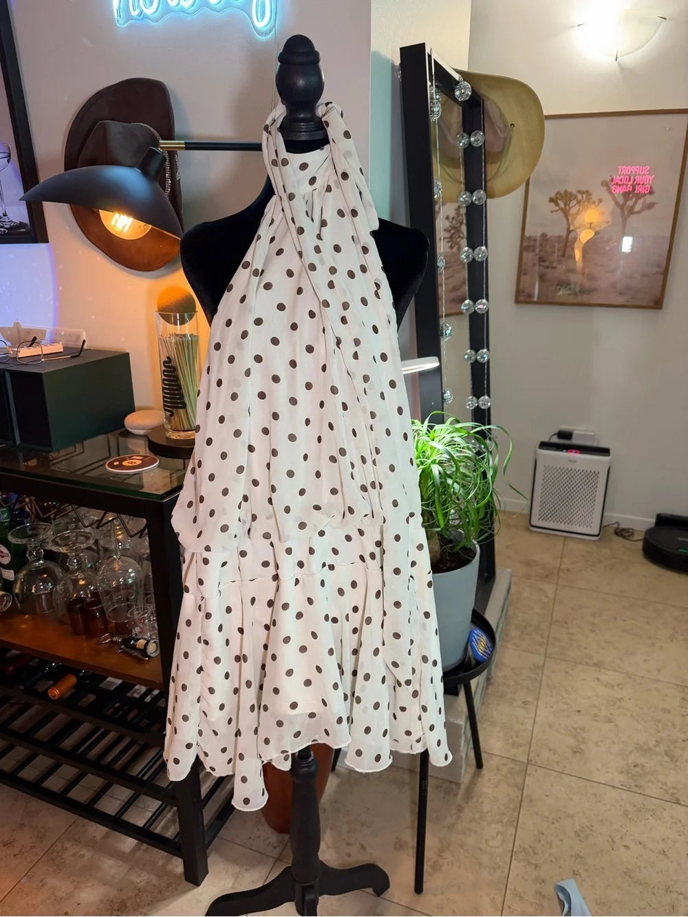 White Polka Dot Halter Romper