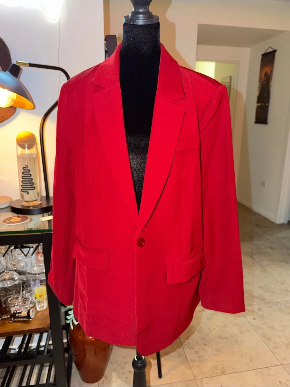 Red Single-Breasted Blazer | Bold Oversized Power Suit Chic