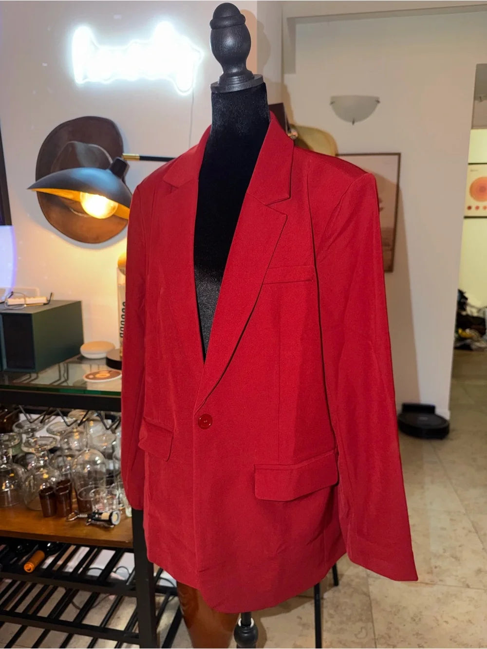 Red Single-Breasted Blazer | Bold Oversized Power Suit Chic