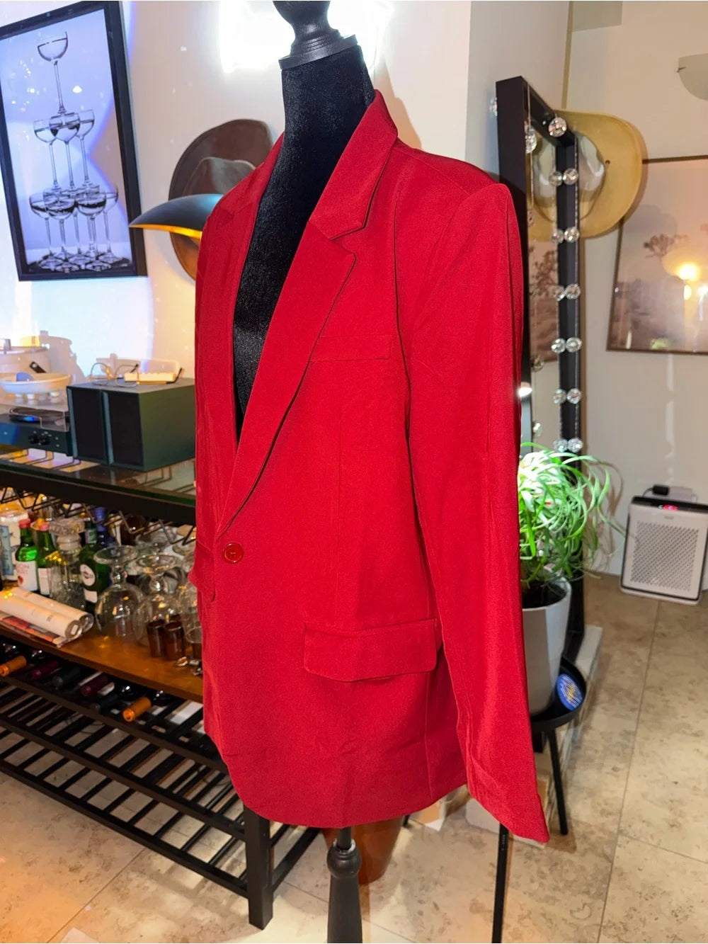 Red Single-Breasted Blazer | Bold Oversized Power Suit Chic
