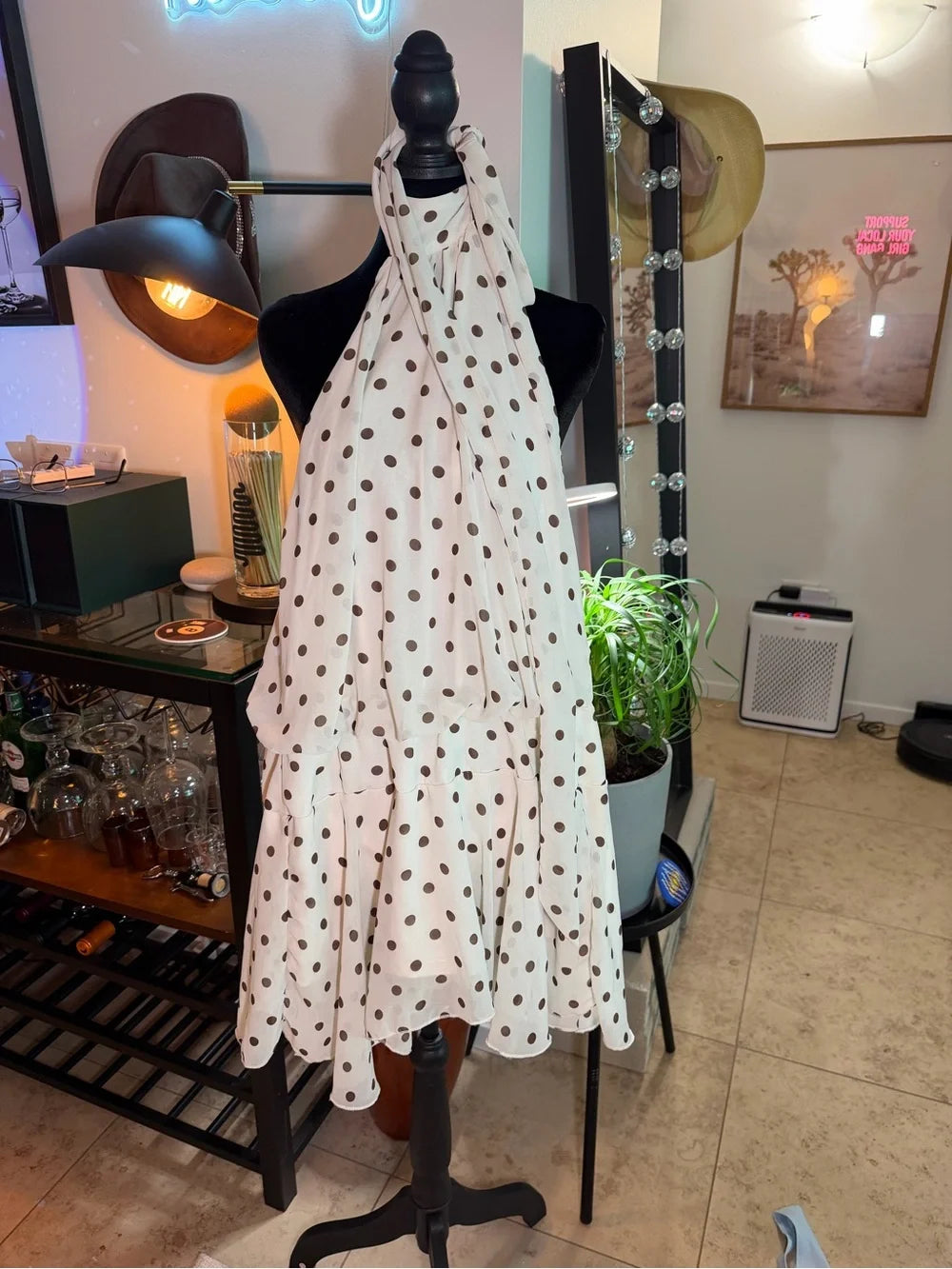 White Polka Dot Halter Romper