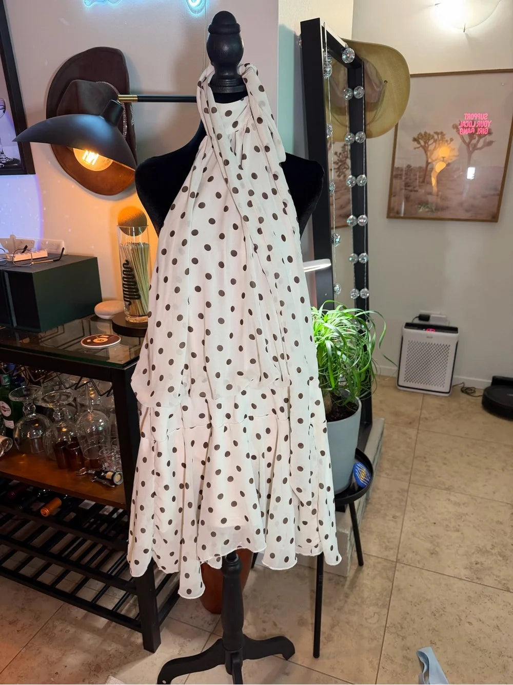 White Polka Dot Halter Romper