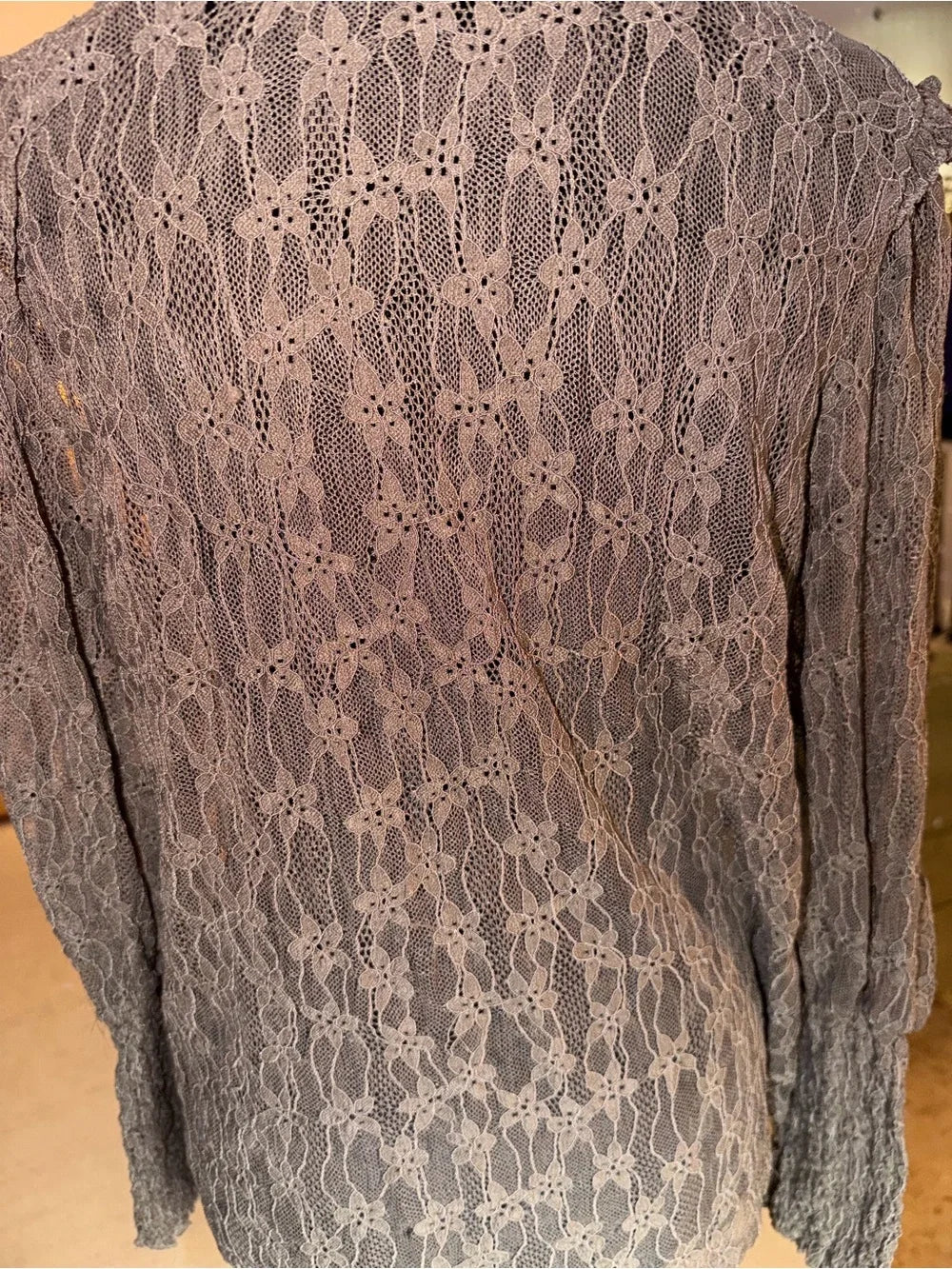 Amber Sceats Brown Sheer Lace Button-Up Shirt | Vintage Romantic Layer