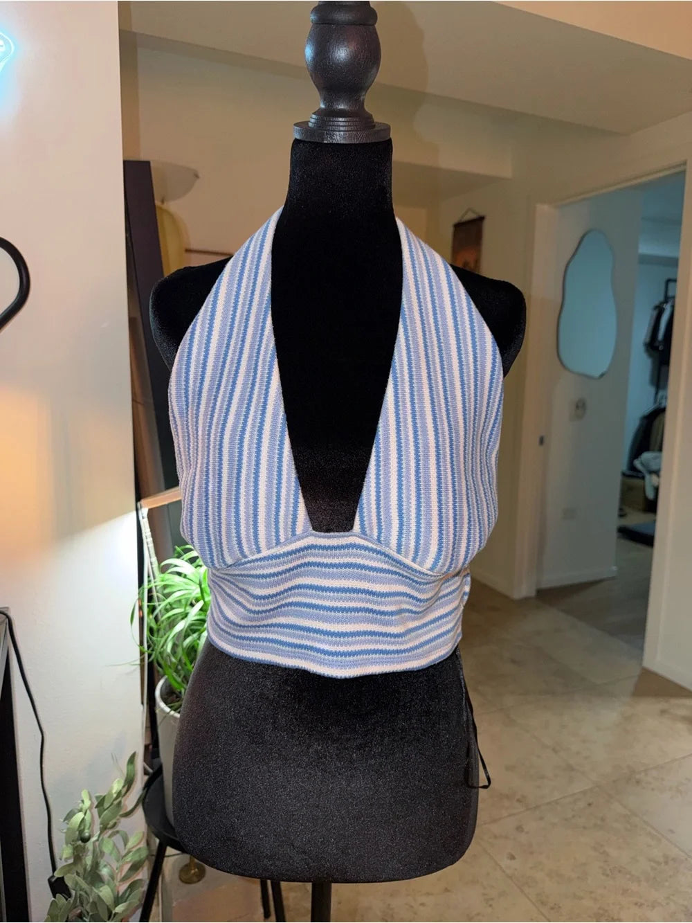 Divided Blue & White Striped Knit Halter Crop Top | Summer Beach Chic