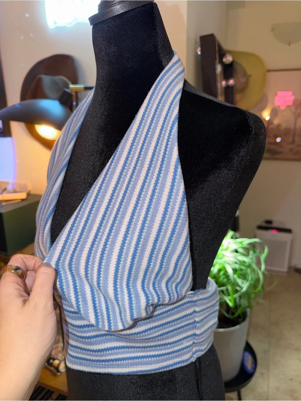Divided Blue & White Striped Knit Halter Crop Top | Summer Beach Chic