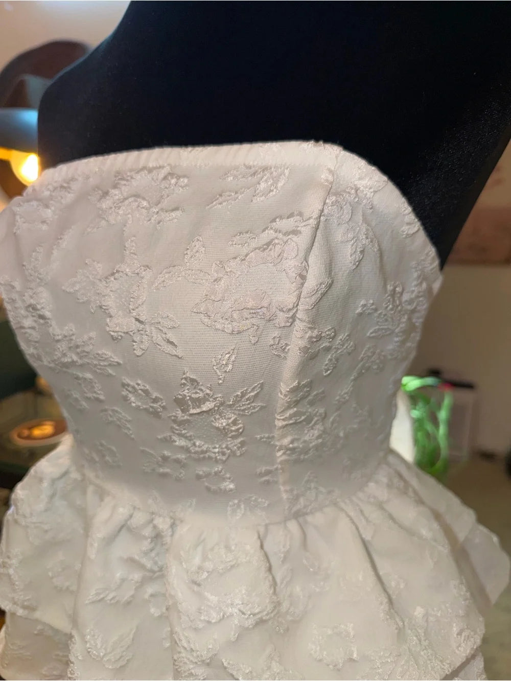 SHEIN White Strapless Peplum Top | Floral Textured Date Night Chic