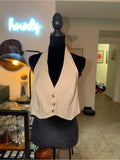 SHEIN Beige Halter Button-Front Crop Top | Tailored Vest Chic