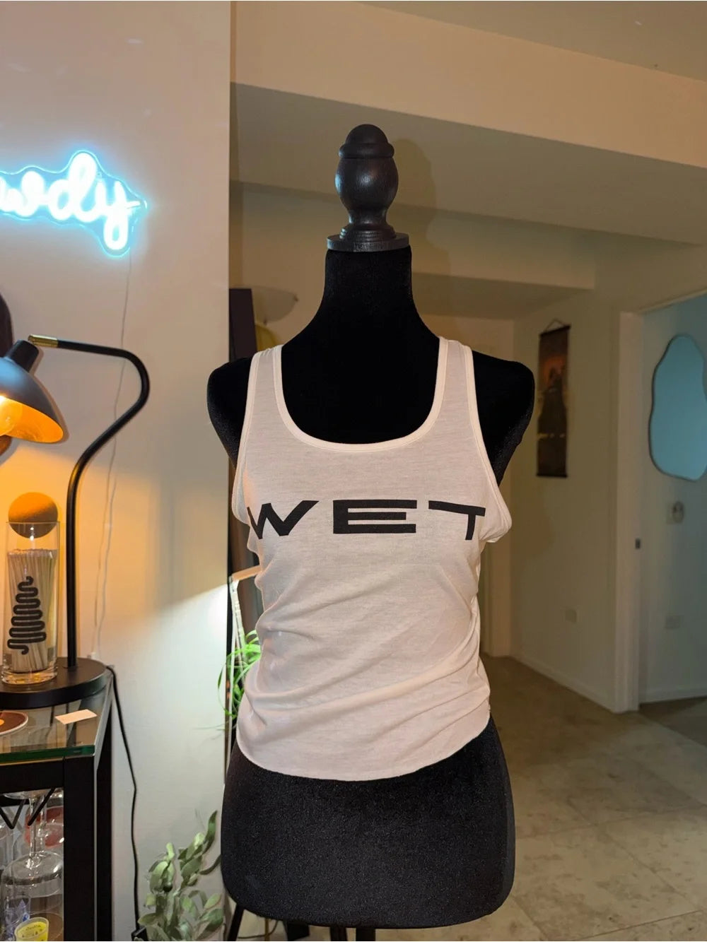 WET Logo White Scoop Neck Tank | Bold Graphic Y2K Basic