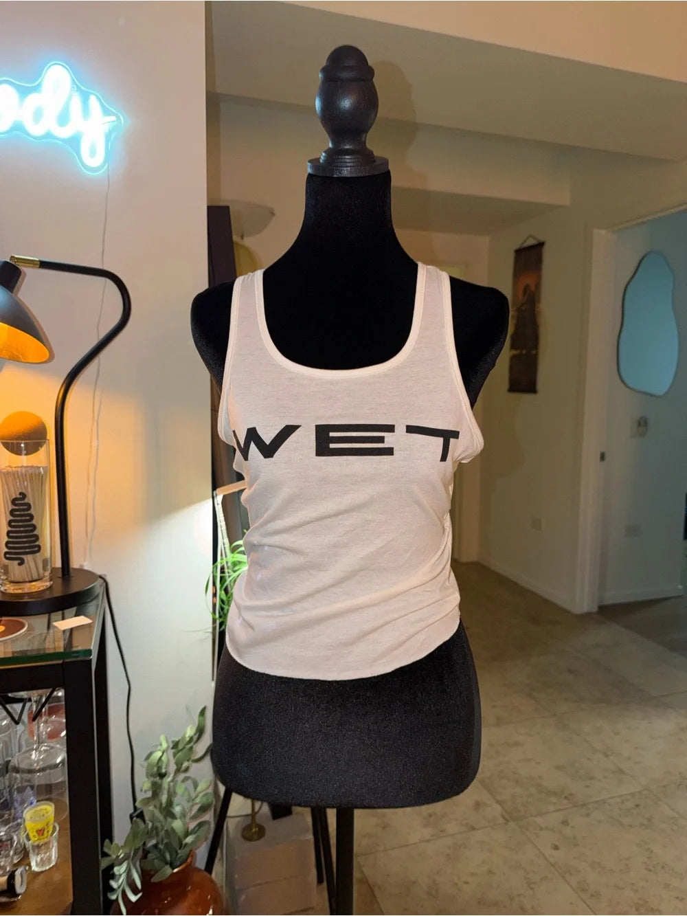 WET Logo White Scoop Neck Tank | Bold Graphic Y2K Basic