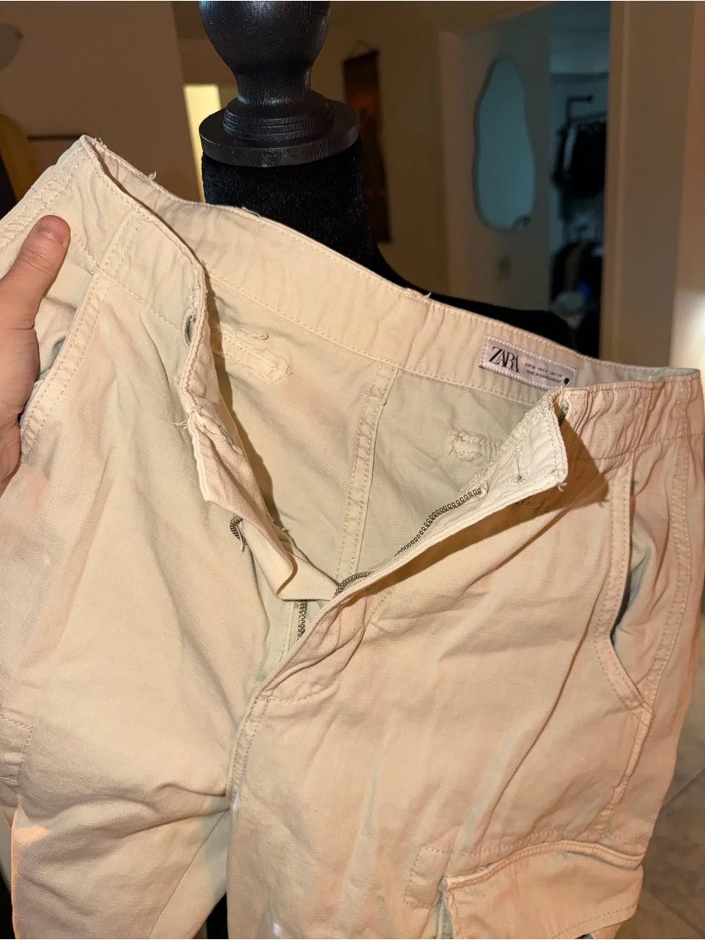 Zara Cream Utility Cargo Pants | Neutral Casual Staple
