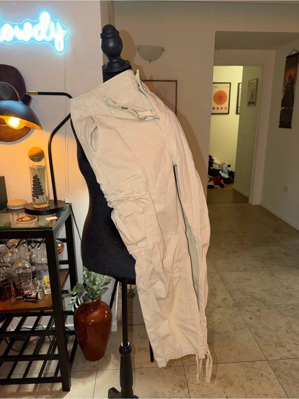 Zara Cream Utility Cargo Pants | Neutral Casual Staple